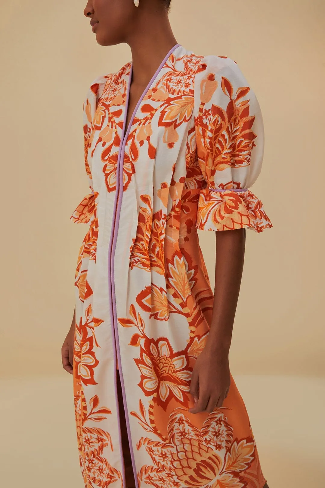Orange Aura V Neck Midi Dress Polished Design