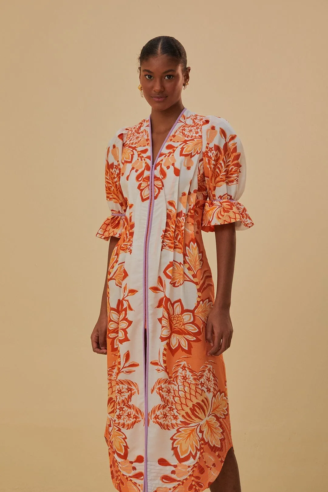Orange Aura V Neck Midi Dress Stylish Appearance Chic Design