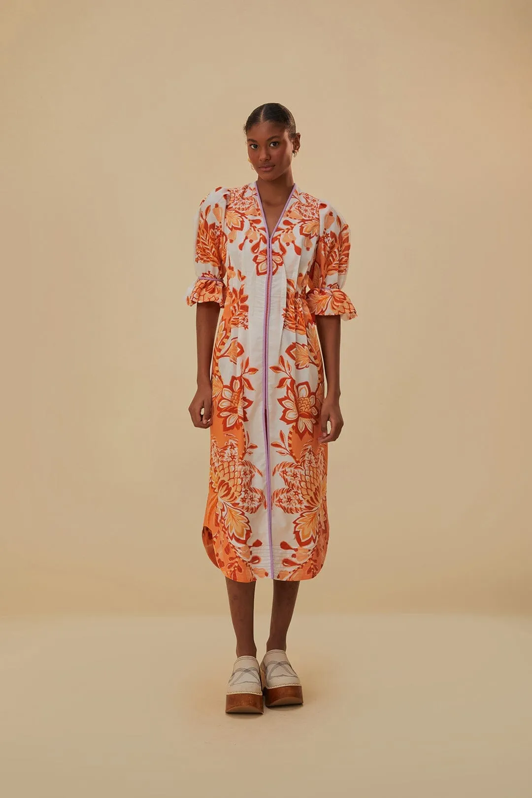 Orange Aura V Neck Midi Dress Perfect outdoor event dress Versatile Silhouettes