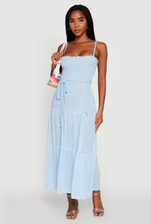 Tiered A-Line Maxi Dress with Tie Waist Belt Noon Glow Elegant high-waist gown