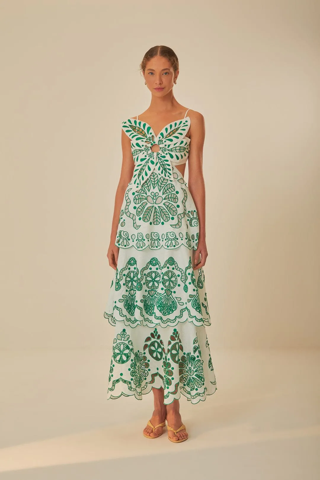 Off-White Flower Richelieu Euroflax? Premium Linen Midi Dress Trendy office attire