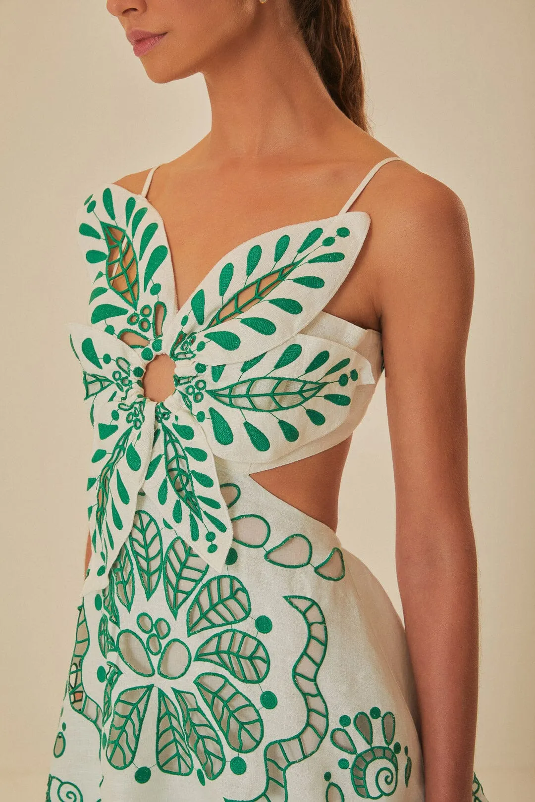 Star Light Off-White Flower Richelieu Euroflax? Premium Linen Midi Dress