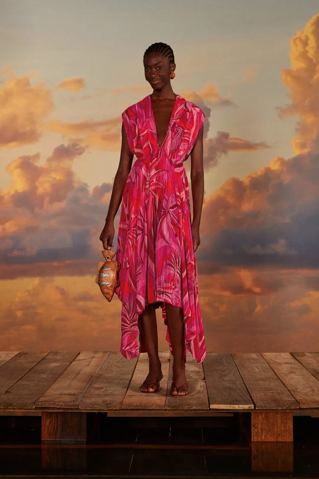 Red Endless Summer V Neck Midi Dress Daily Comfort