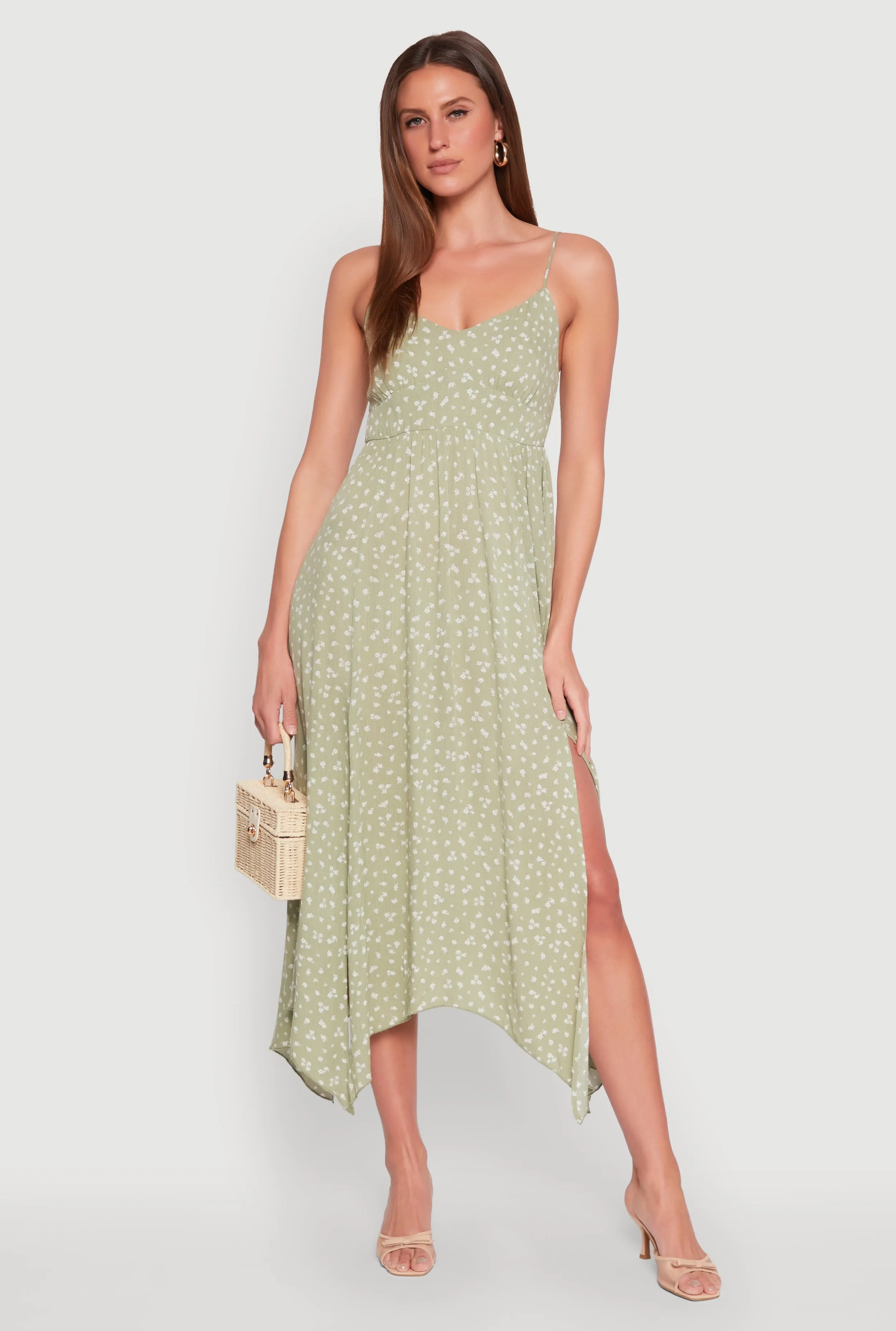 Beach Walk Floral Print Slit Hem Maxi Dress