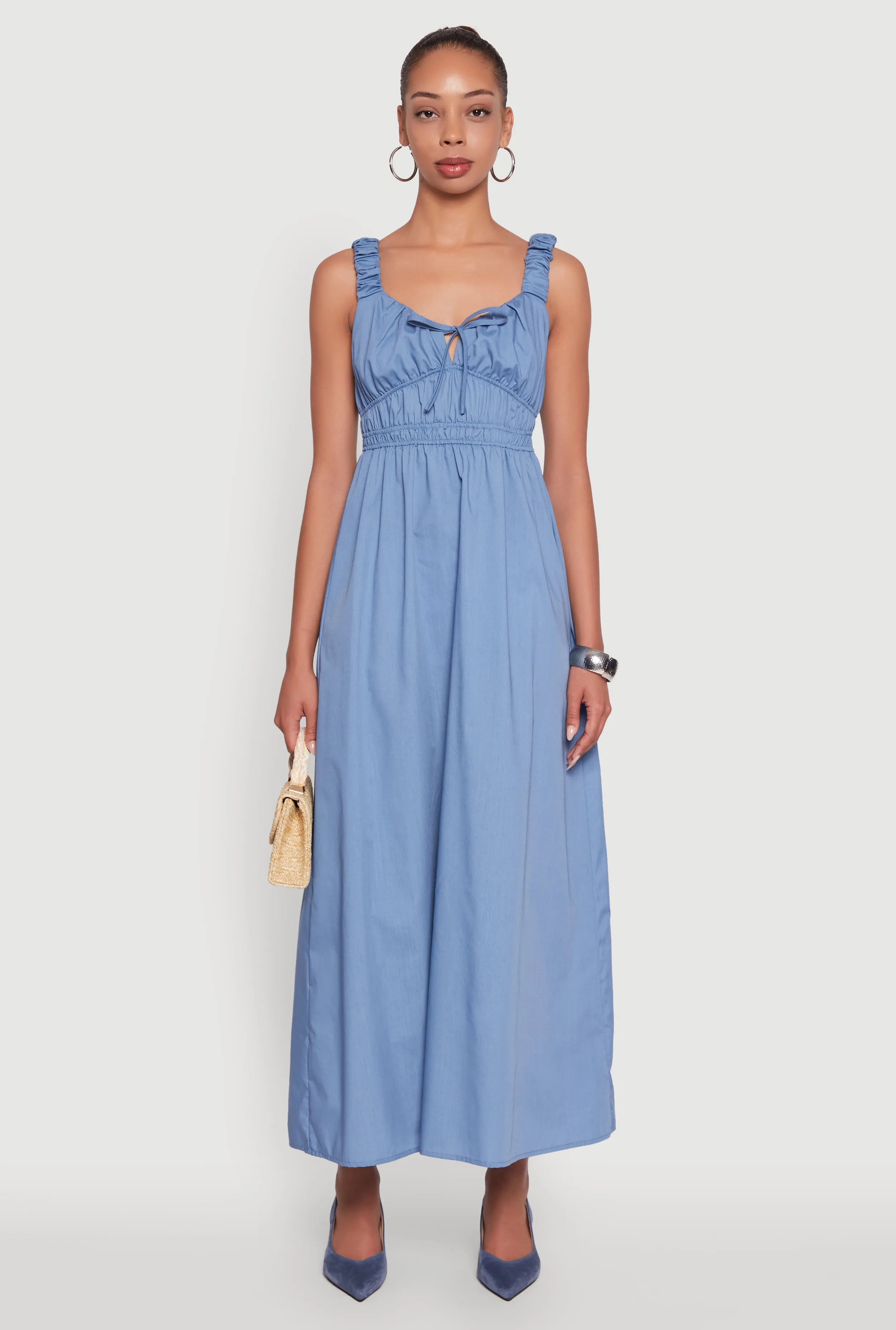 Wild Meadow Poplin Sleeveless Scoop Neck Tie Front Maxi Dress