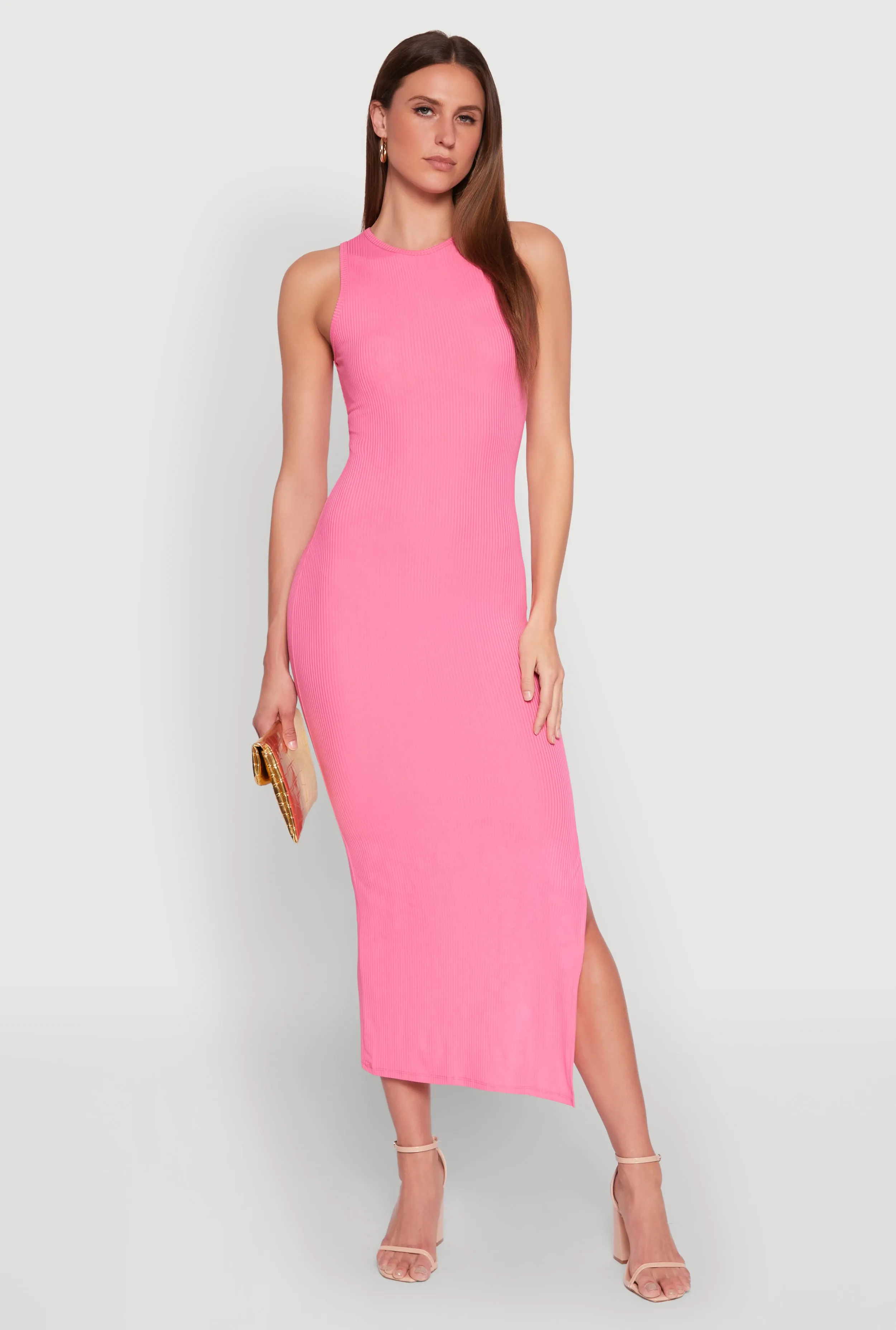 Rib Knit Side Slit Maxi Dress With a flowy skirt and a structured top this maxi dress offers a perfect balance of comfort and style The simple yet chic design of this maxi dress ensures it can be dressed up or down