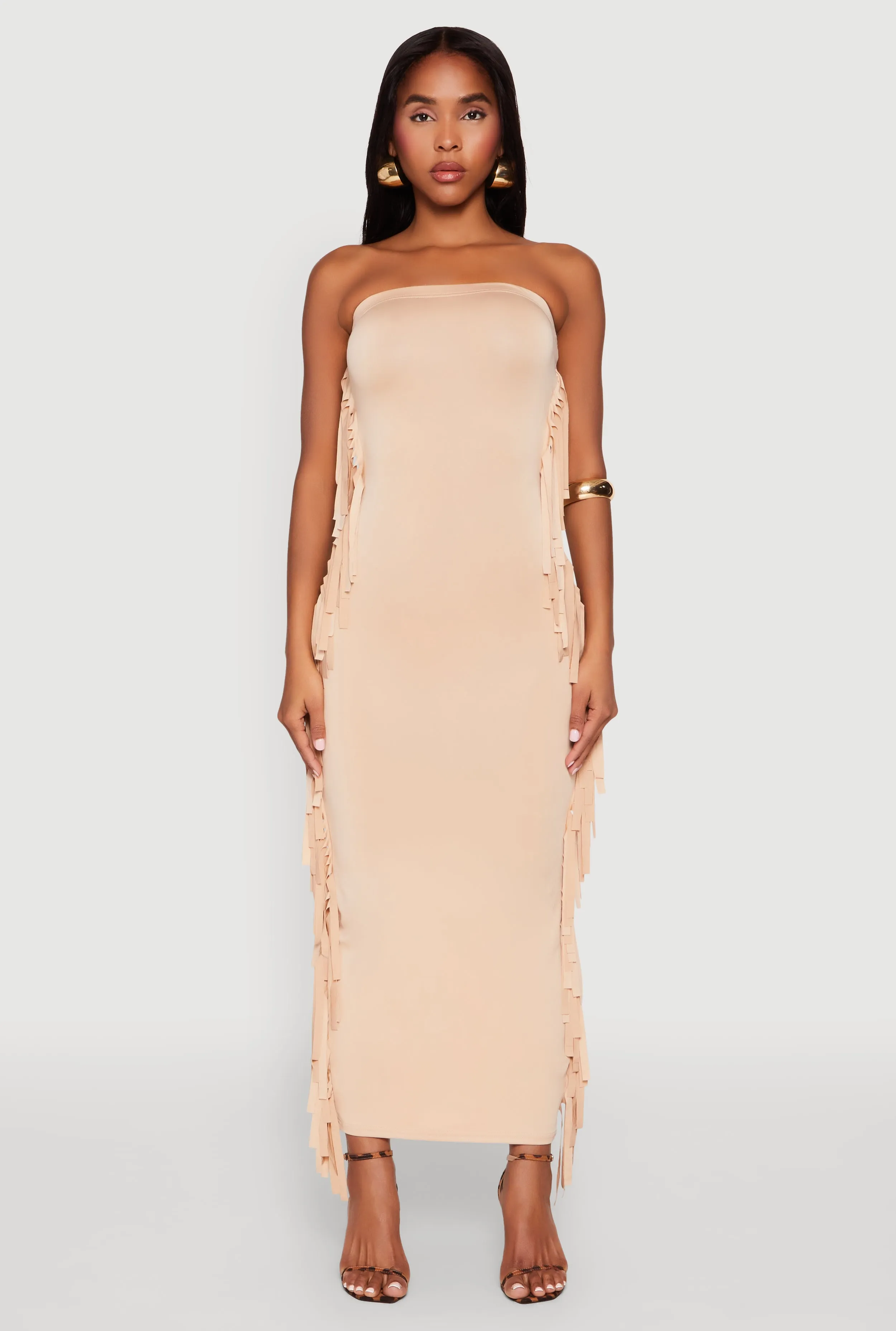 Side Fringe Maxi Tube Dress Bold printed floor dress Comfortable event wear