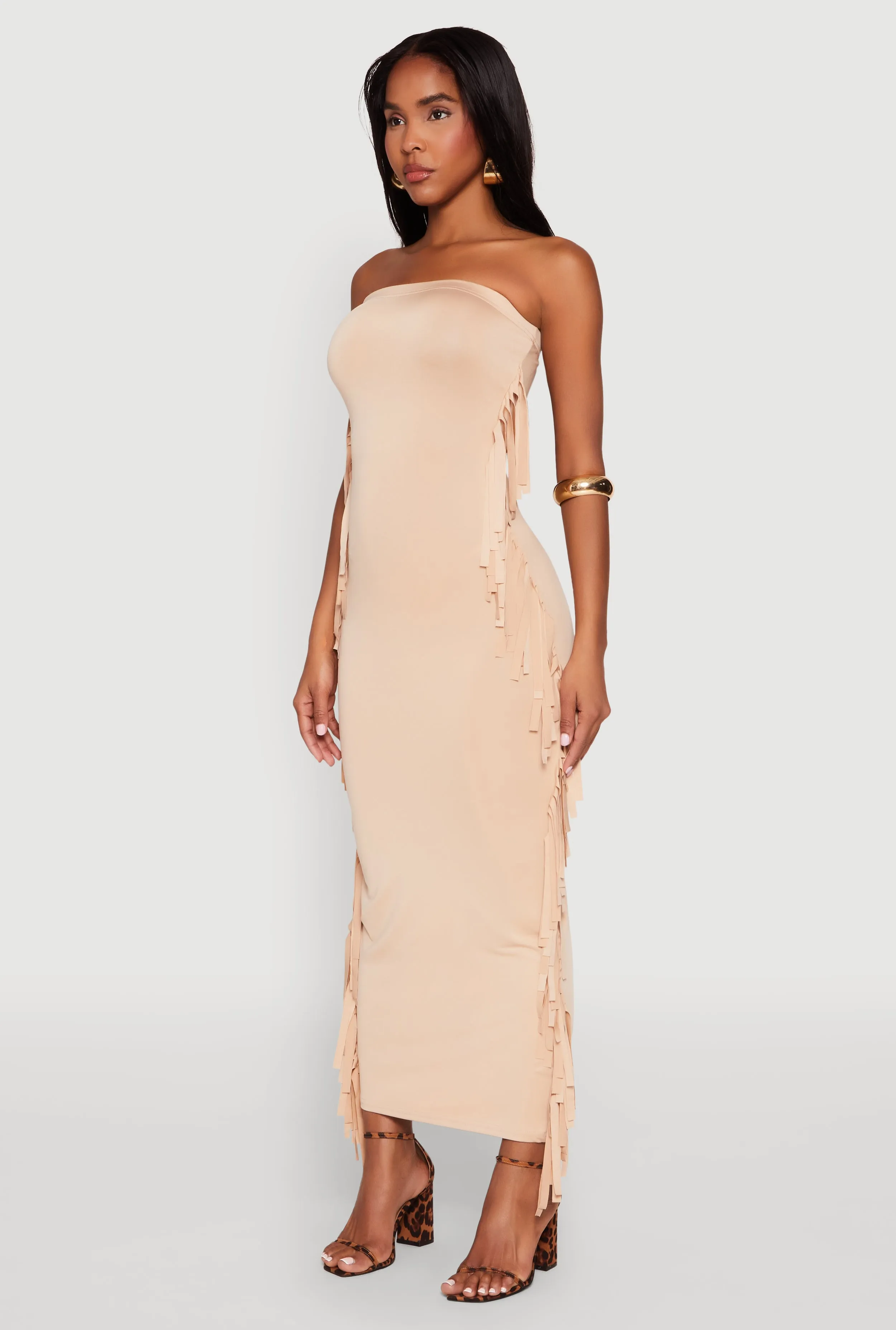 Side Fringe Maxi Tube Dress Dye Art