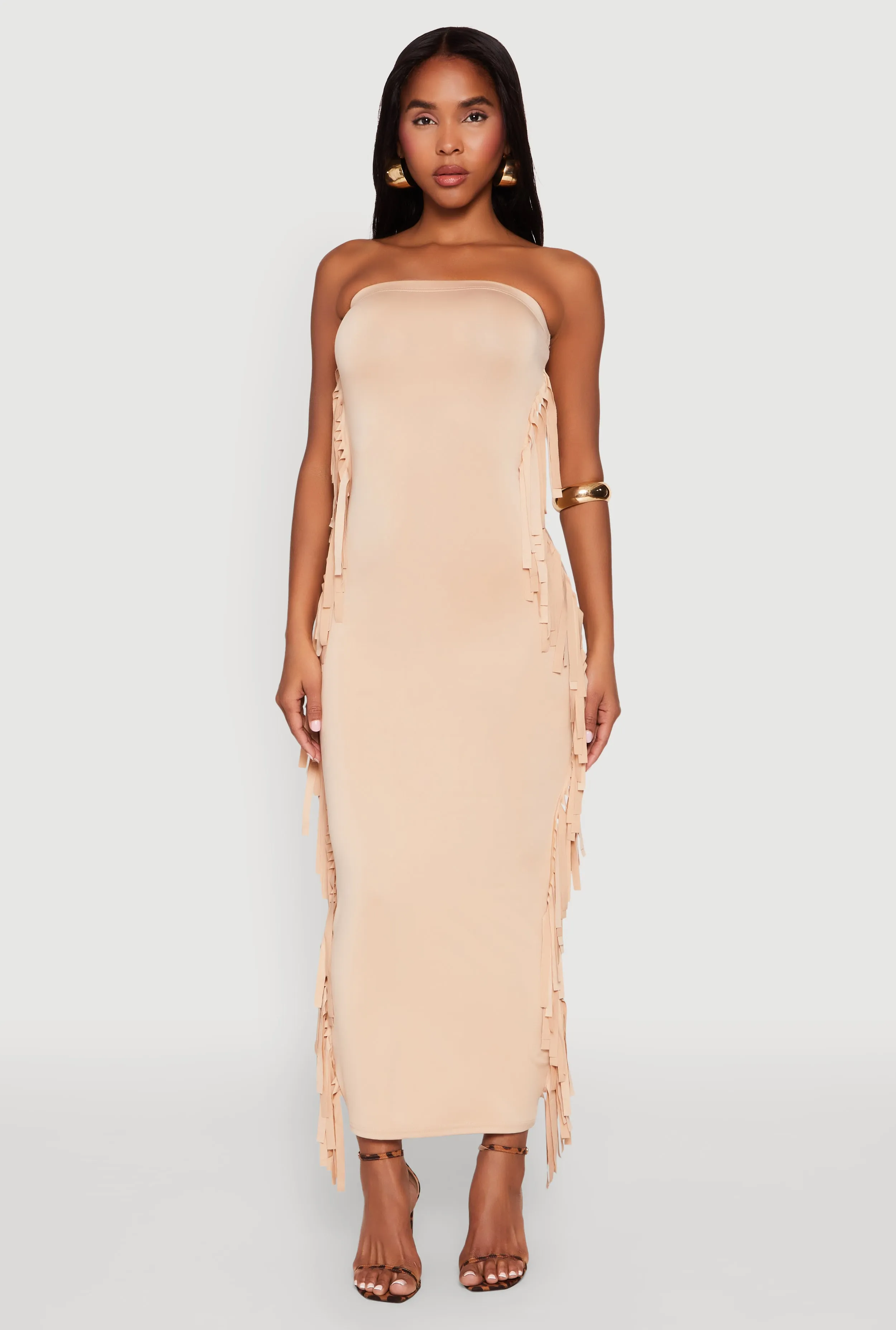 Side Fringe Maxi Tube Dress Glass Glow Clay Glow
