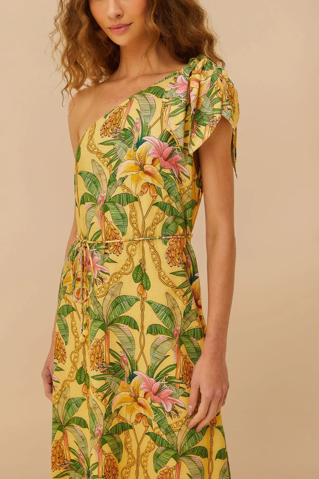 Yellow Tropical Paradise LENZING? ECOVERO? Euroflax? Maxi Dress This dress is the ideal choice for those who want comfort and elegance in one garment
