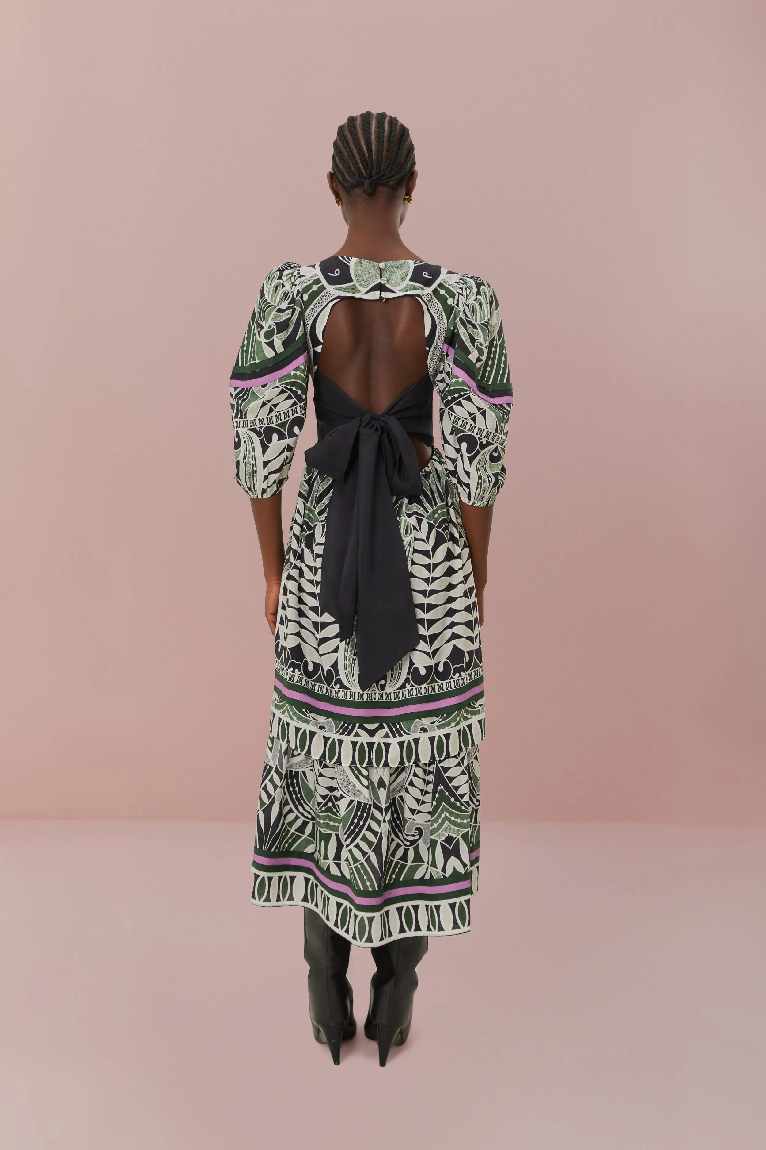 Patch Glow Black Lace Nature Short Sleeve Maxi Dress