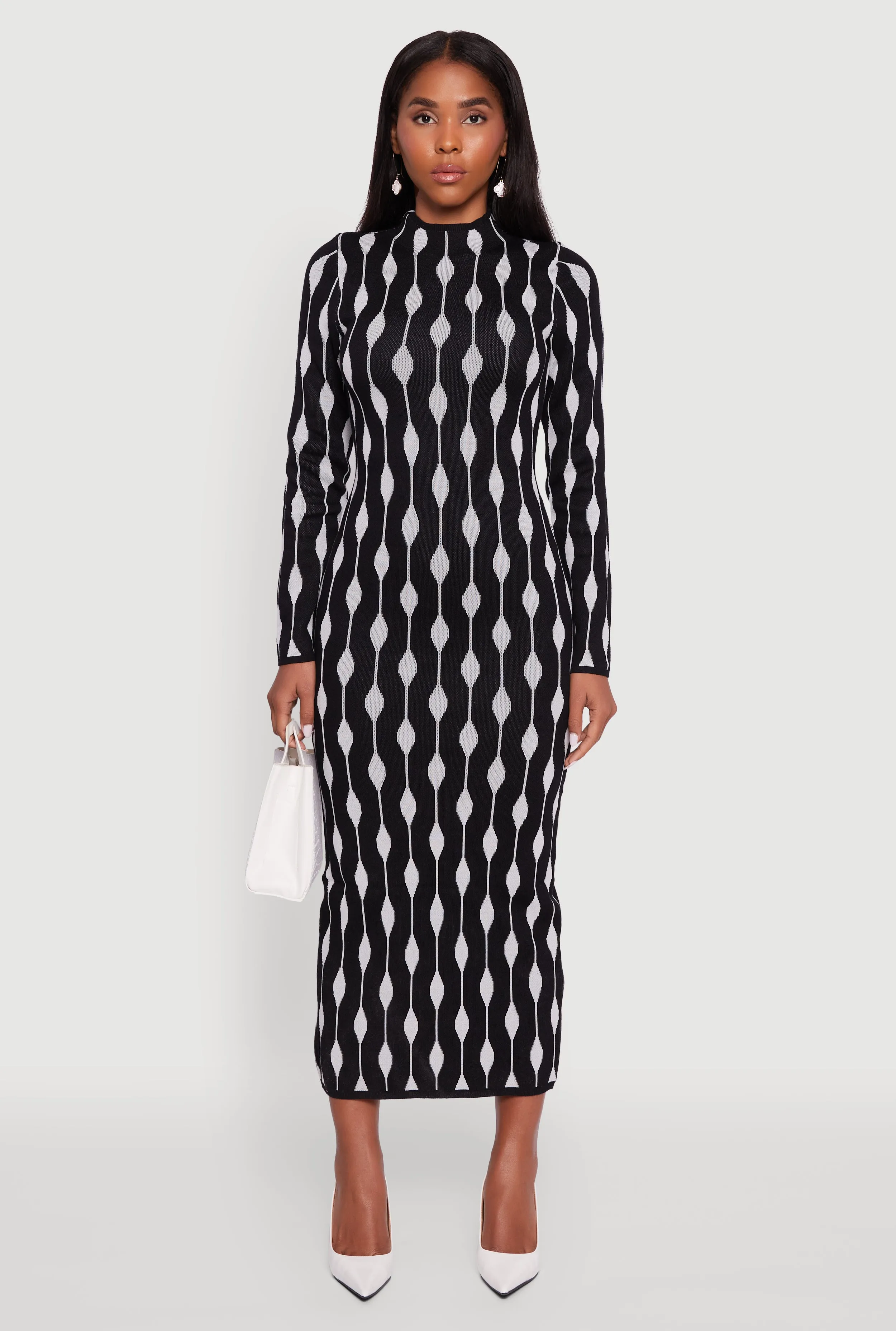 Knot Art Chic Long Sleeve Printed Pattern Bodycon Sweater Dress