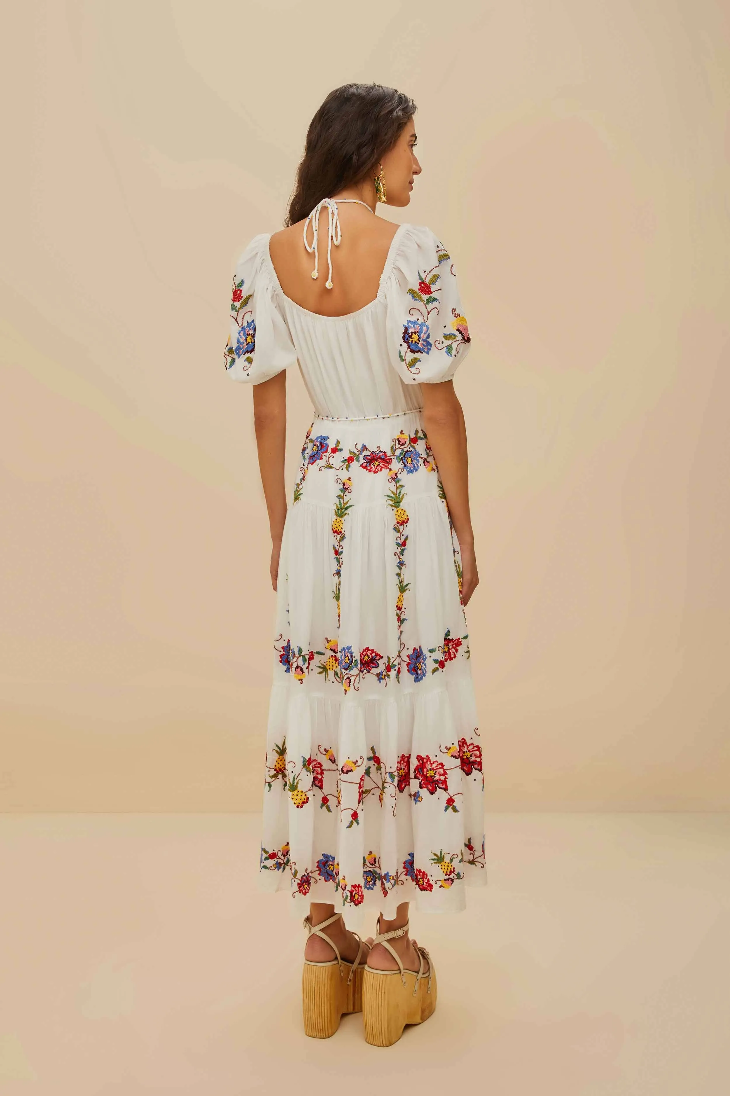 Off-White Tropical Porcelain Embroidered Maxi Dress Forest Path