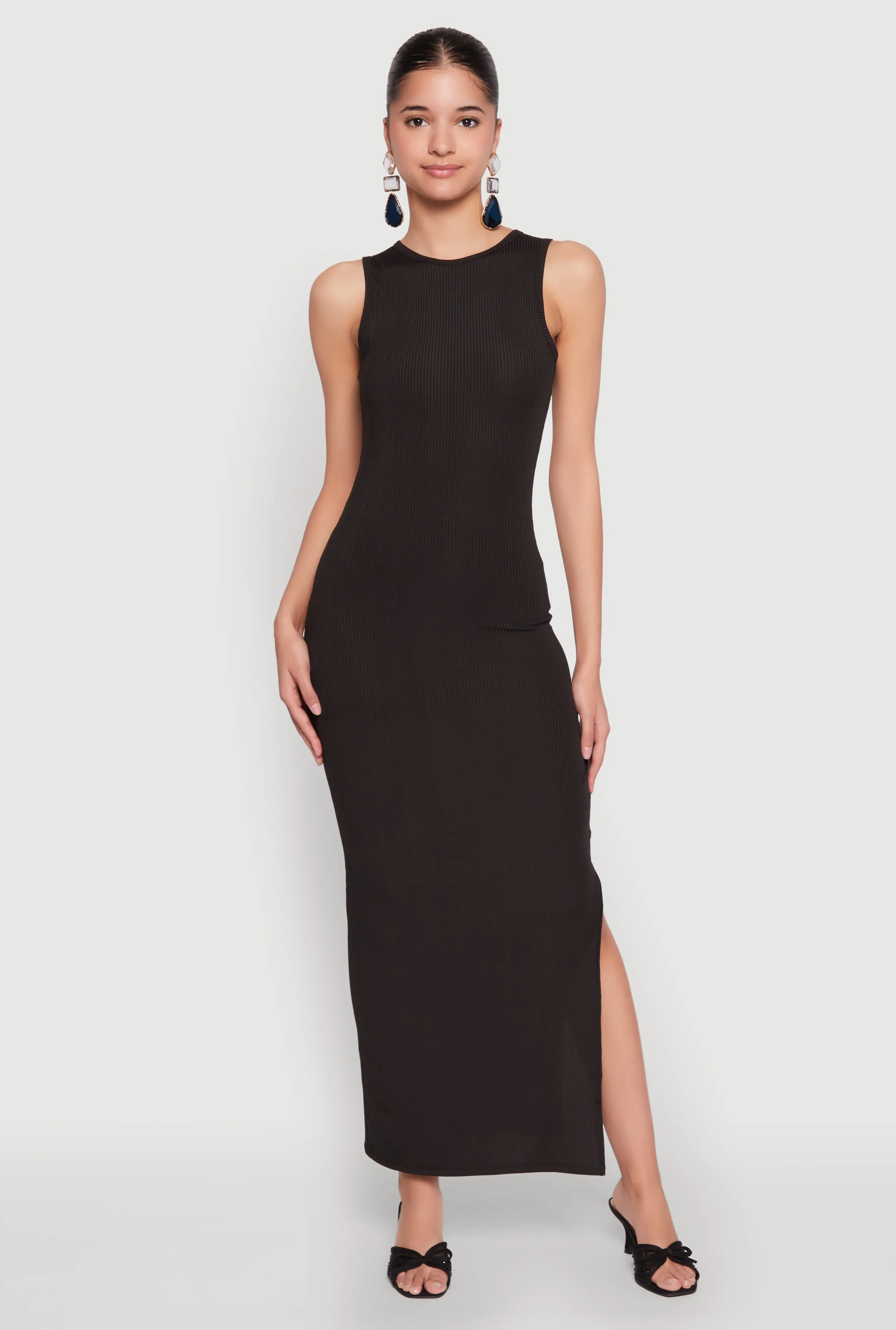 Rib Knit Side Slit Maxi Dress Perfect for casual outings or formal events this dress can be styled to suit any occasion
