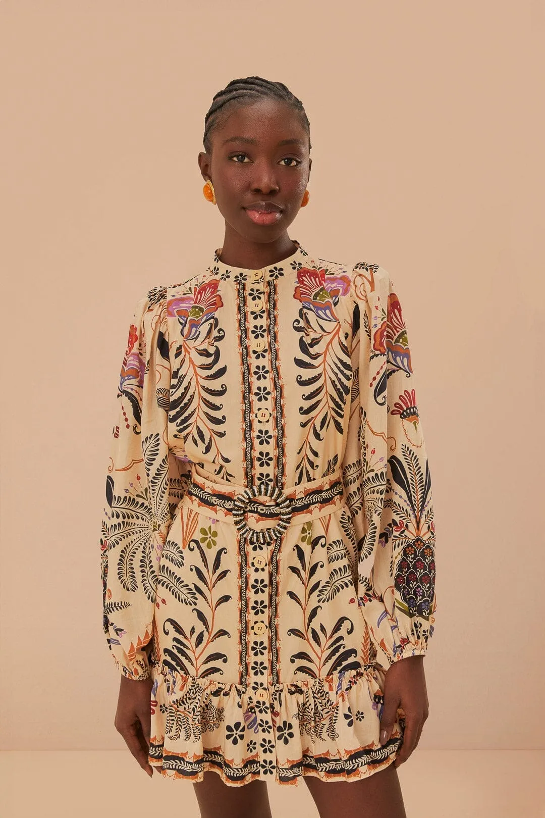 Floral Pattern Classic Nature Sand Mini Dress