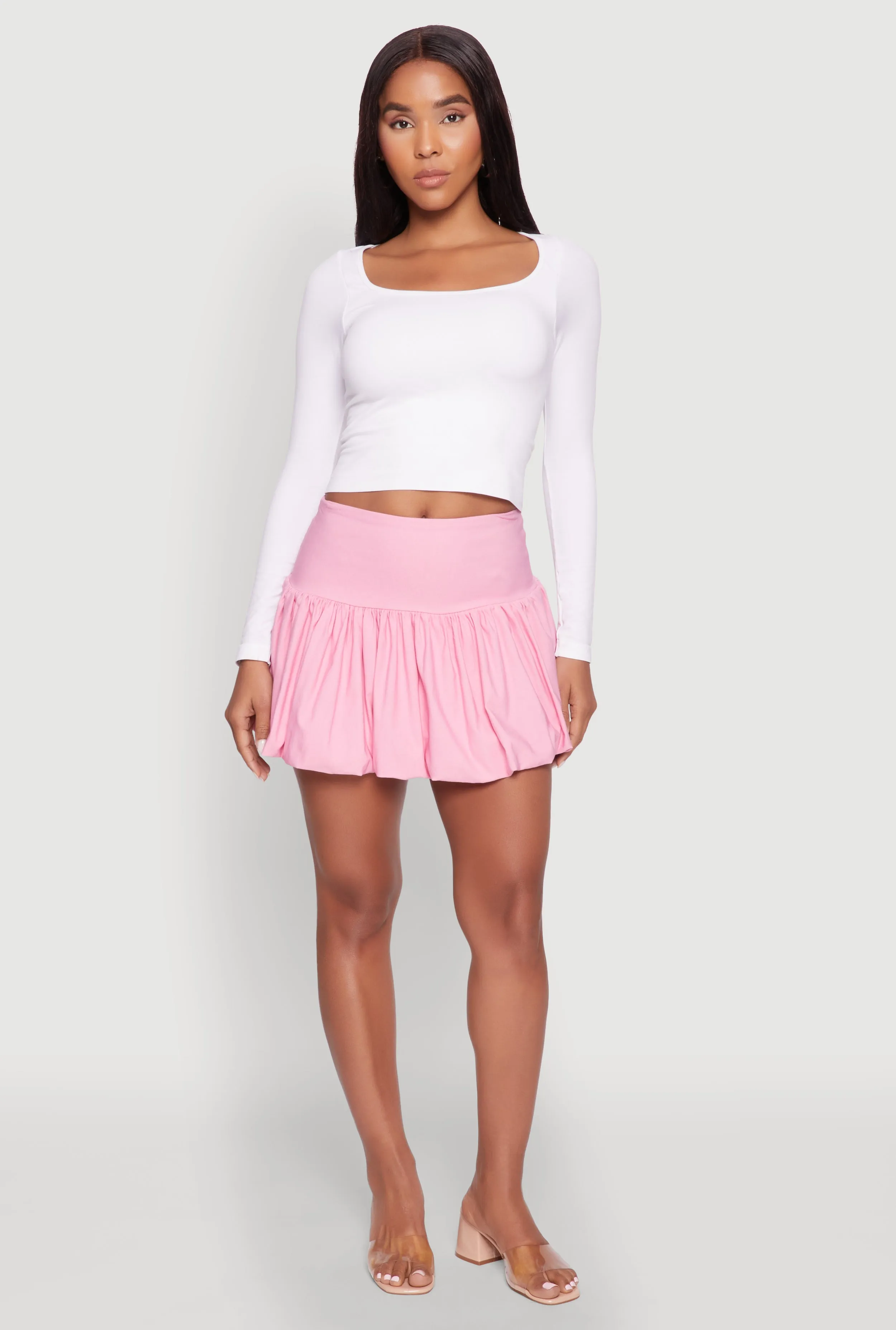 Drop Waist Bubble Hem Skirt Modern Chic Casual Feel