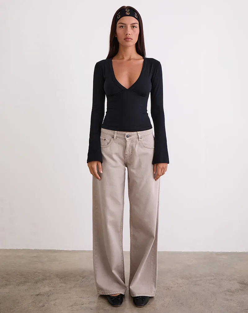 Flash Look Low Rise Roomy Jeans in Pebble