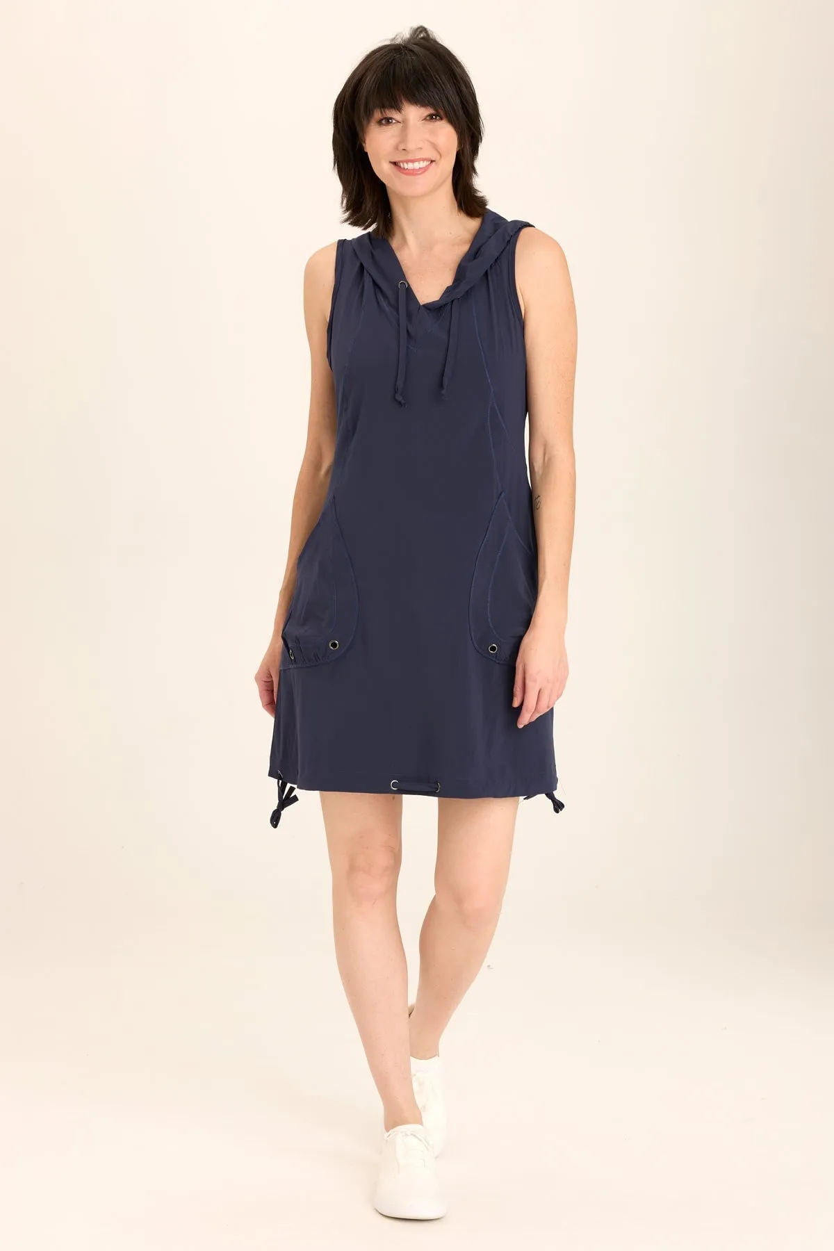 Model Edge WaterRepellent Coating Sumi Active Whisper Stretch Hooded Cargo Mini Dress
