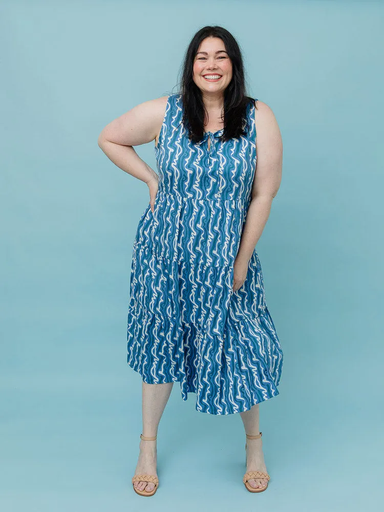 Thais Tiered Plus Size Sleeveless Dress - Blue Samudra NonRestrictive Design Aerated Seam Placement