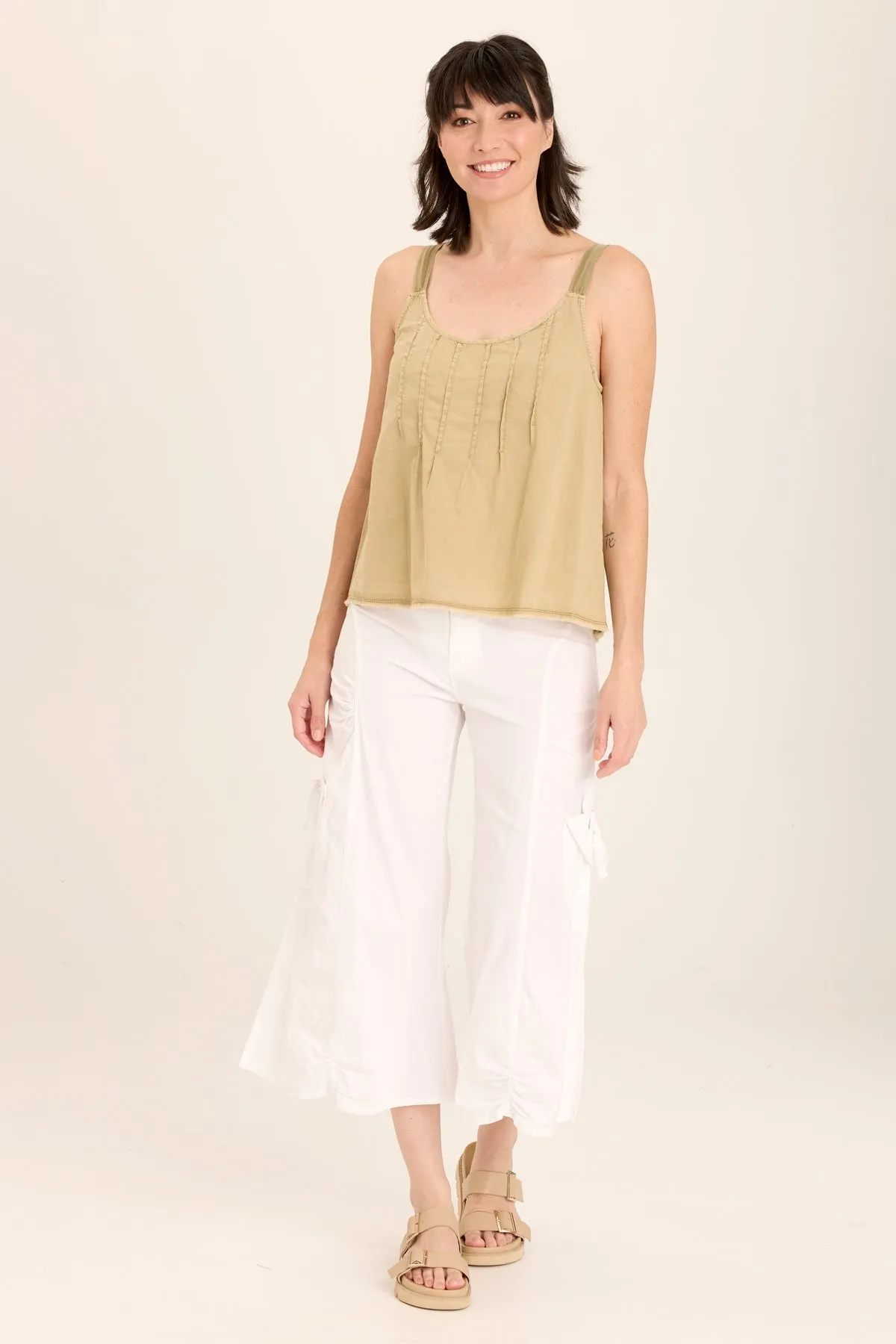 Shawnie Linen Billowy Pintuck Tank Crown Fit KnotFree Tailoring