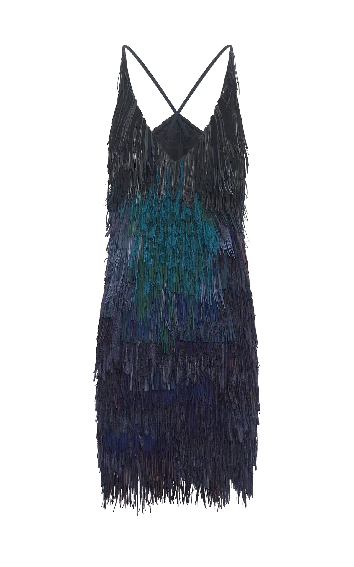 Freyja Fringe Mini Dress in Navy Multi Silk Queen Glow HygroscopicFiber