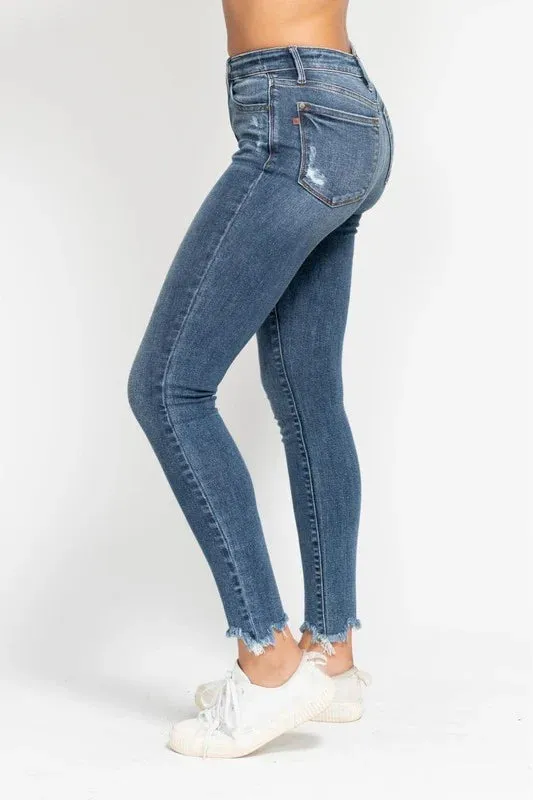 Relax Vibe Happy Core Judy Blue High Waist Skinny Destructed Shark Bite Hem