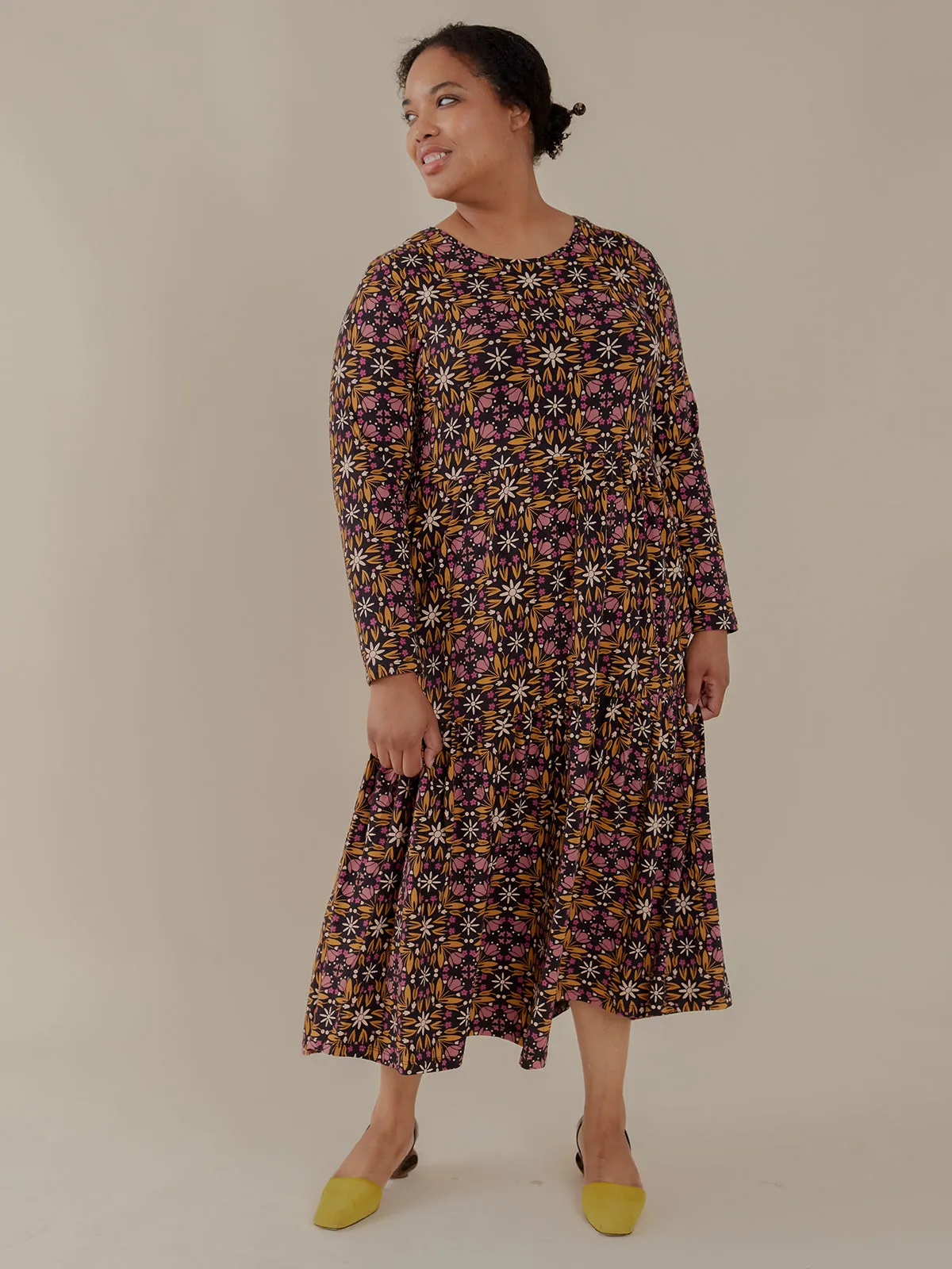 AntiStatic Treatment Mirah Tiered Plus Size Dress - Mauve Tile