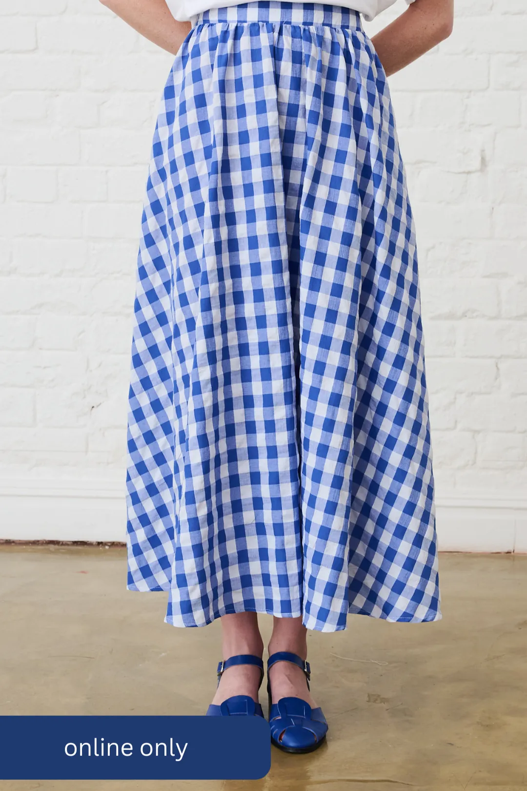 Crisscross Back Maxi Skirt in Blue Gingham