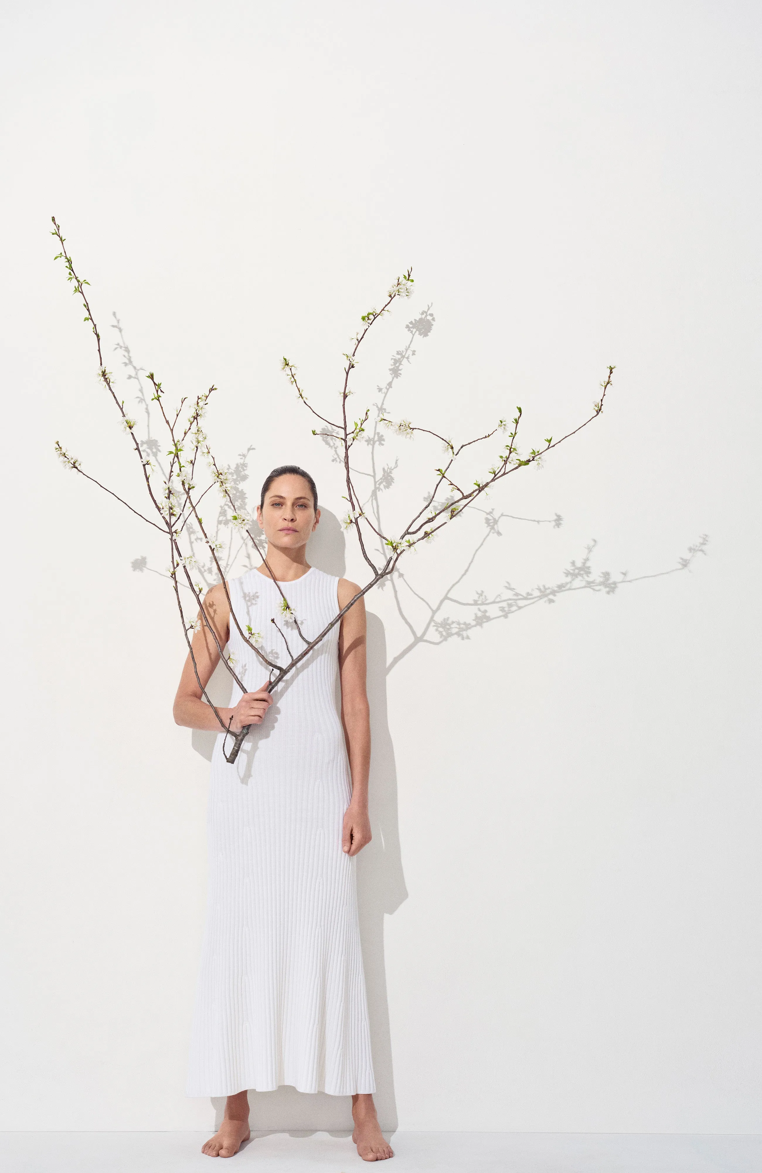 Meier Knit Midi Dress in Ivory Merino Wool Cashmere smooth zipper