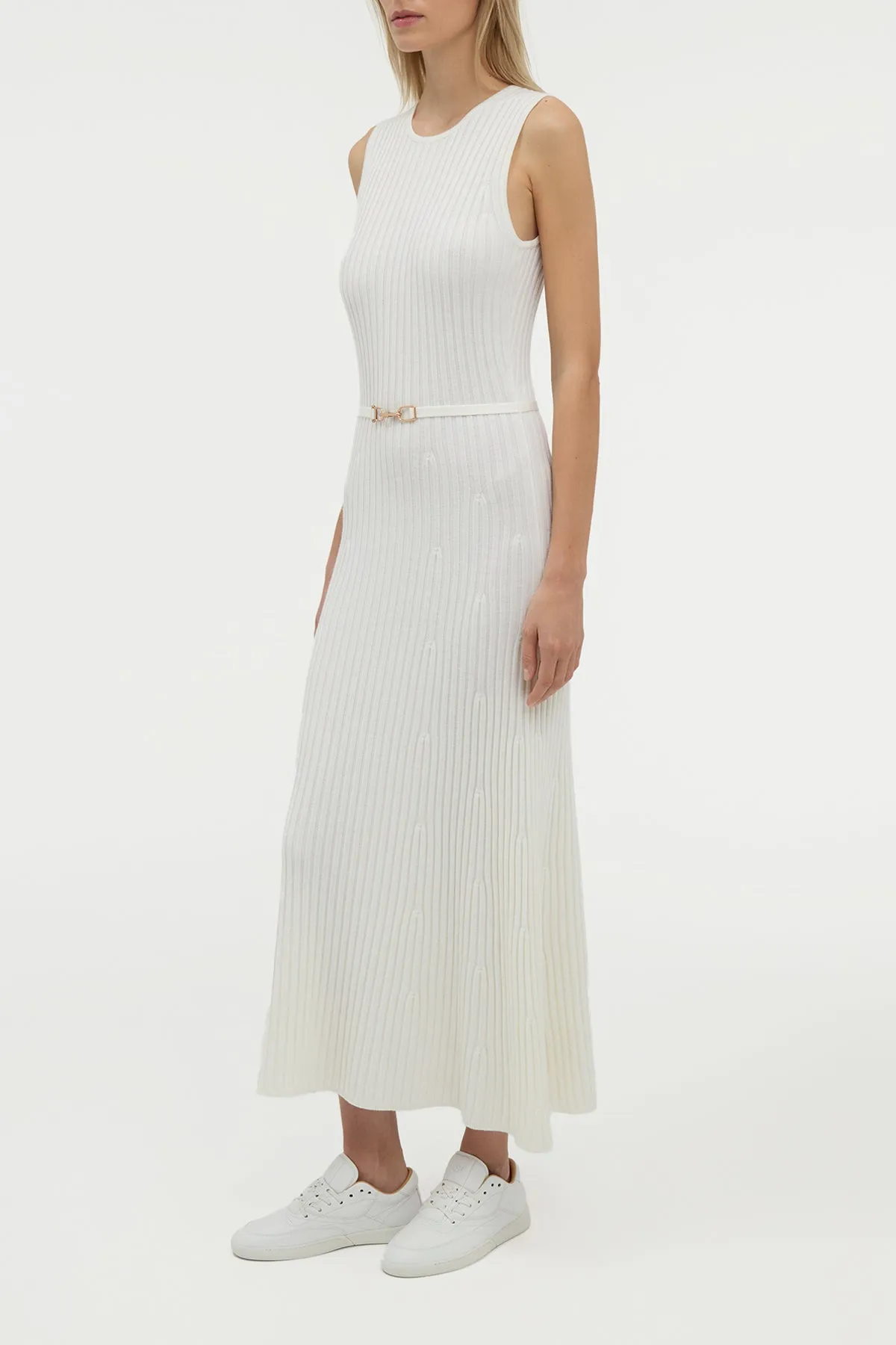 KnotFree Tailoring UVProtectionFabric Meier Knit Midi Dress in Ivory Merino Wool Cashmere