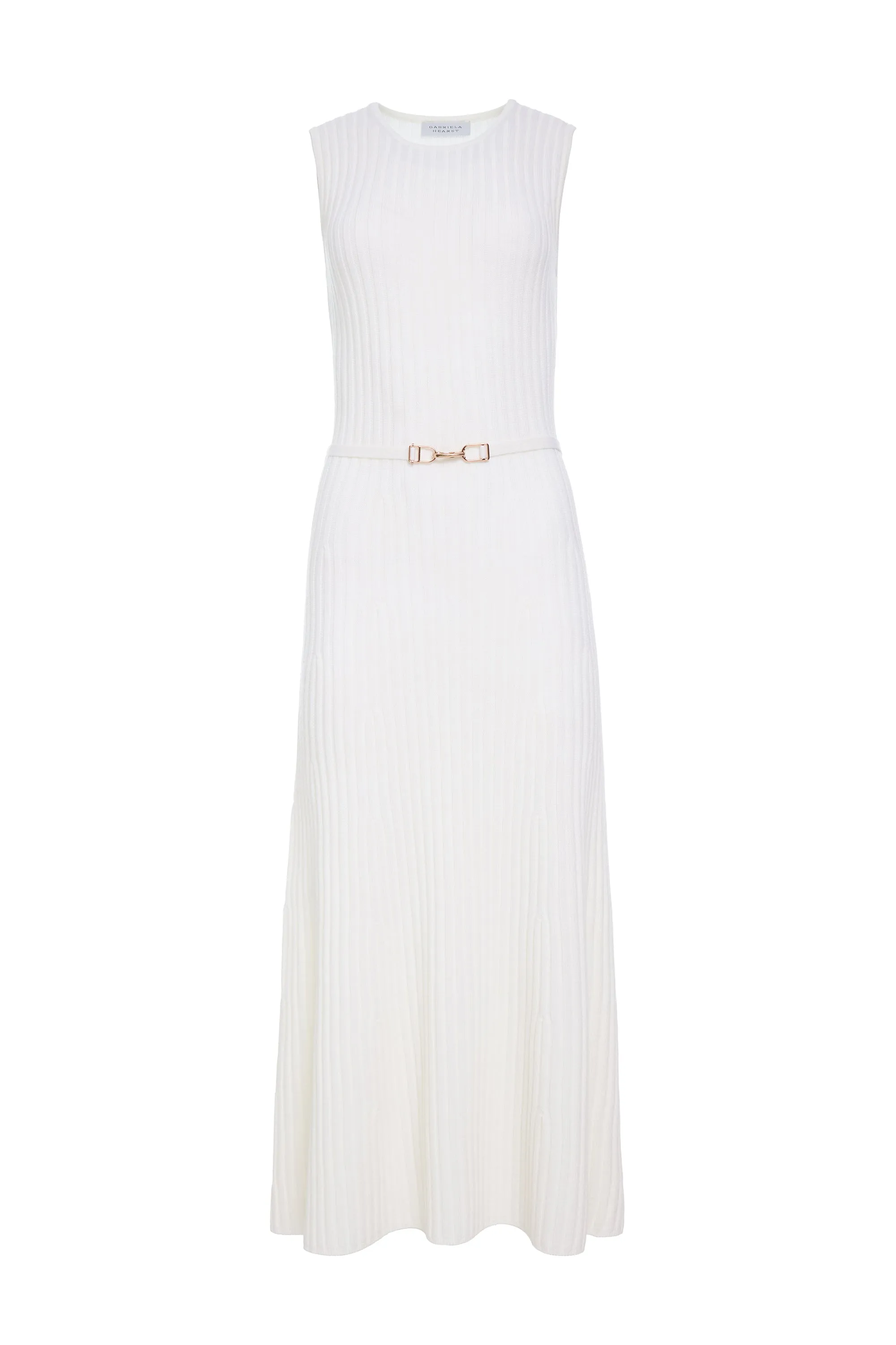 Polish Core Smile Ease Meier Knit Midi Dress in Ivory Merino Wool Cashmere