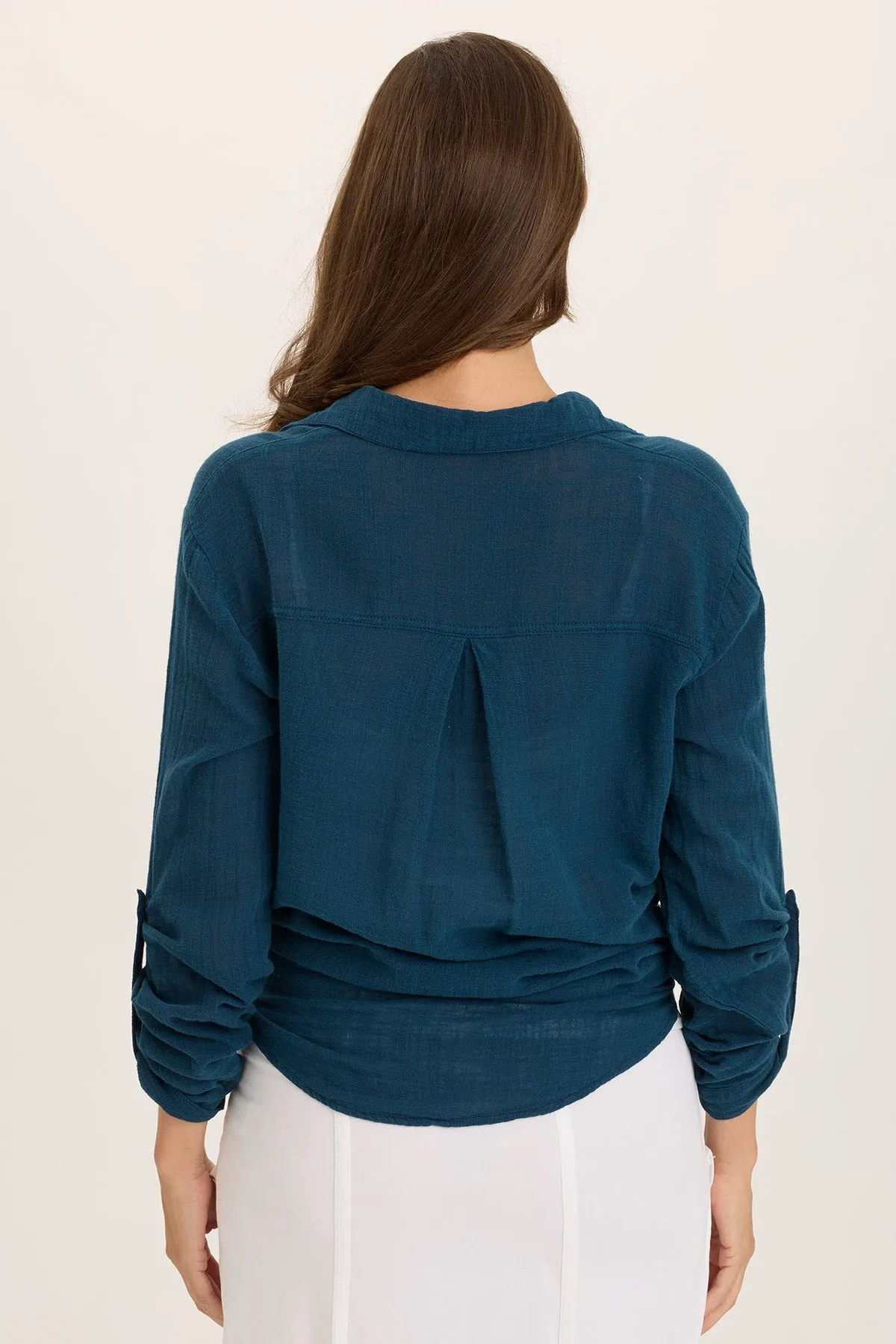Porter Gauze Curved Hem Button-Up Top FrictionReducing Lining WrinkleResistant