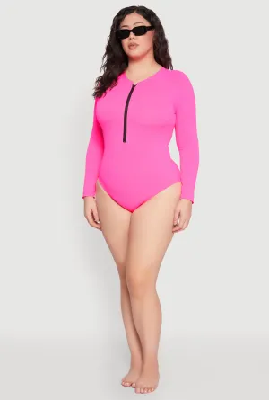 Plus Size Rash Guard One Piece Swimsuit Slim Contour Fit