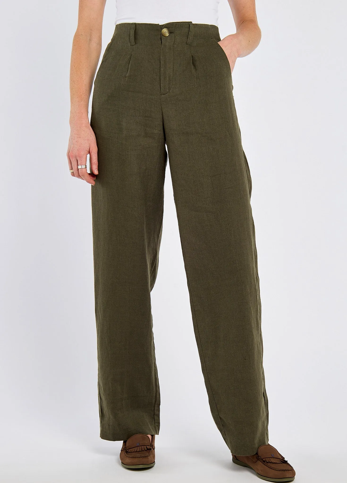Fable Core Creative Glow Kelby Women??s Linen Trousers - Khaki