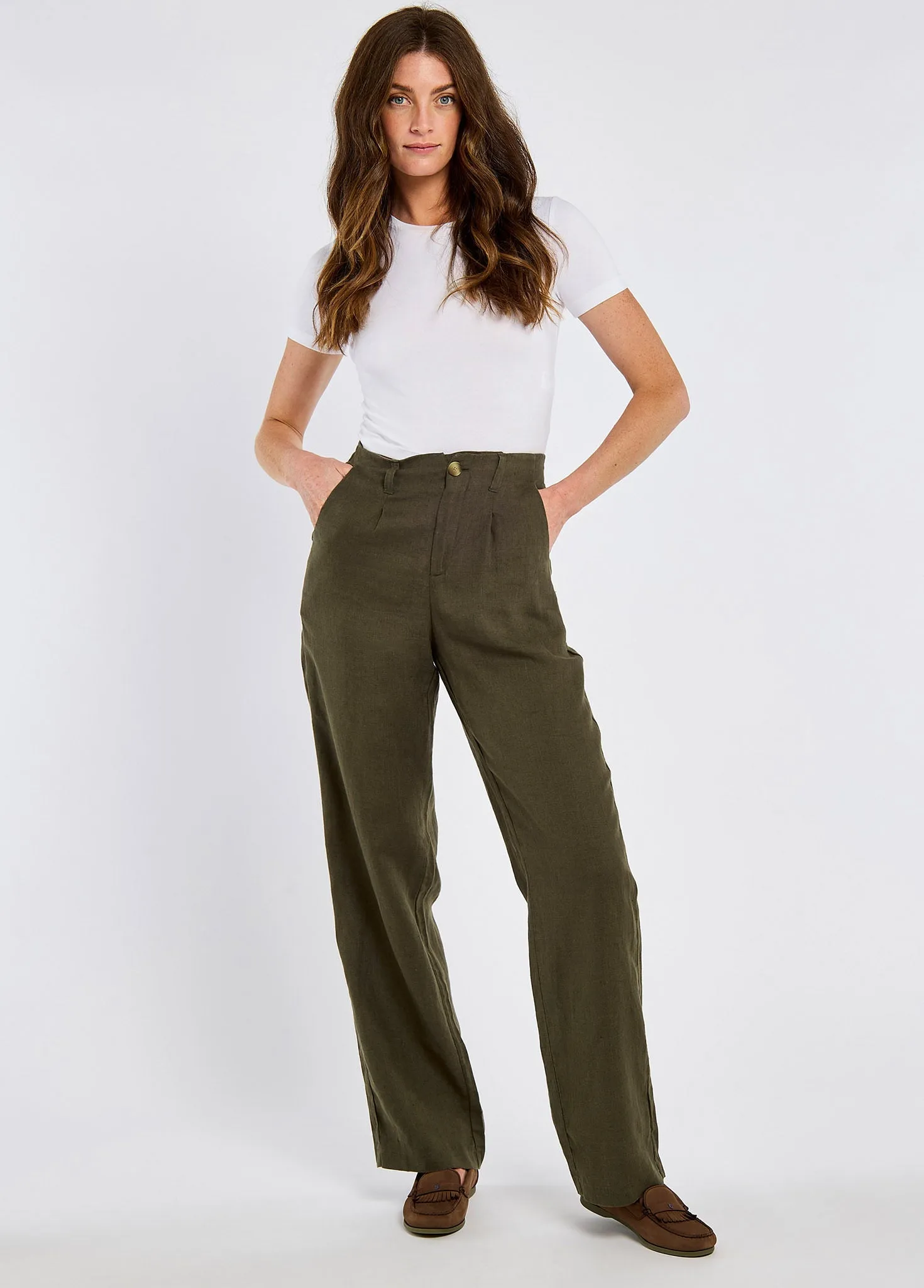Drive Core Craft Core Kelby Women??s Linen Trousers - Khaki