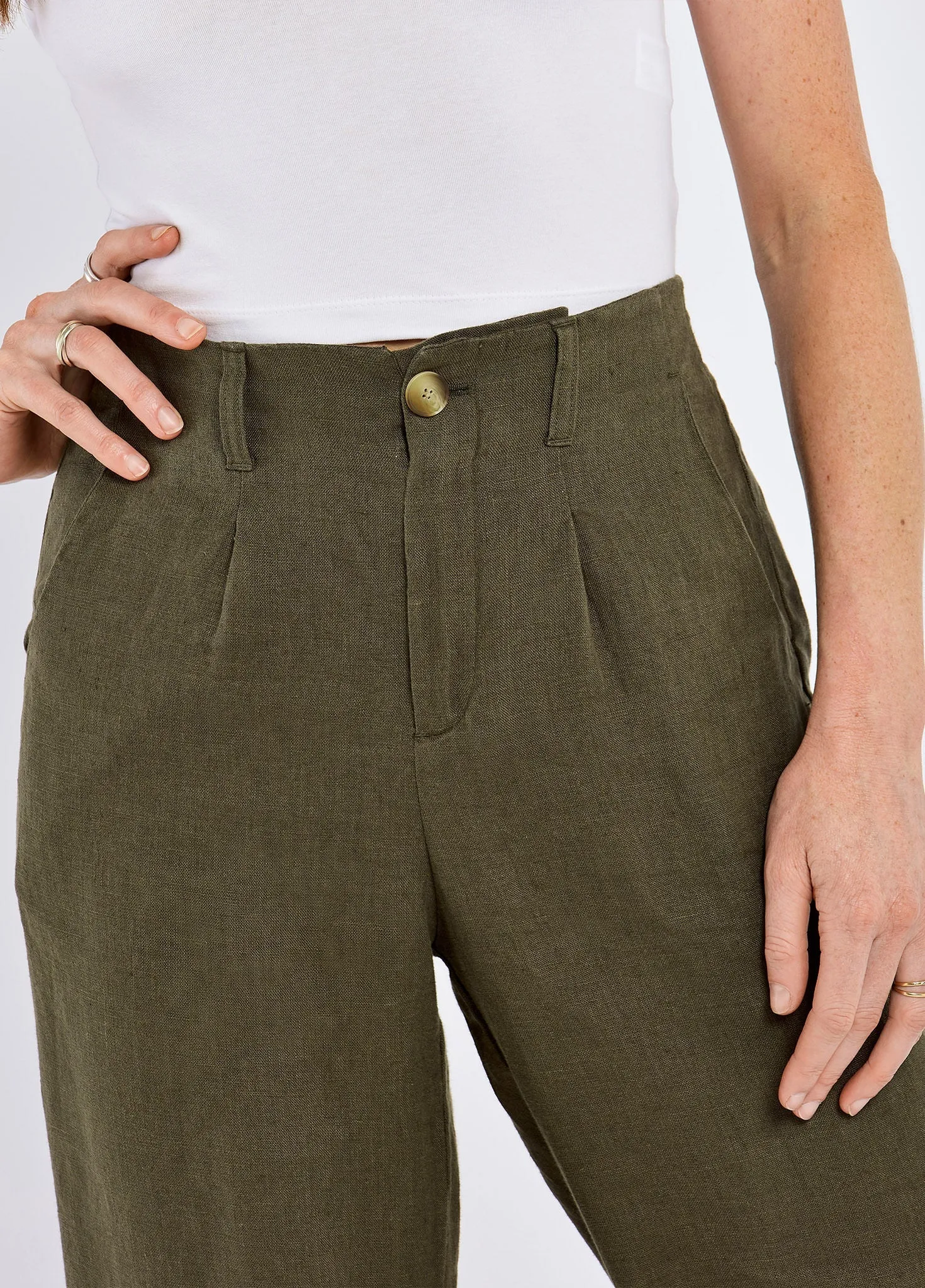 Kelby Women??s Linen Trousers - Khaki Fashion Core