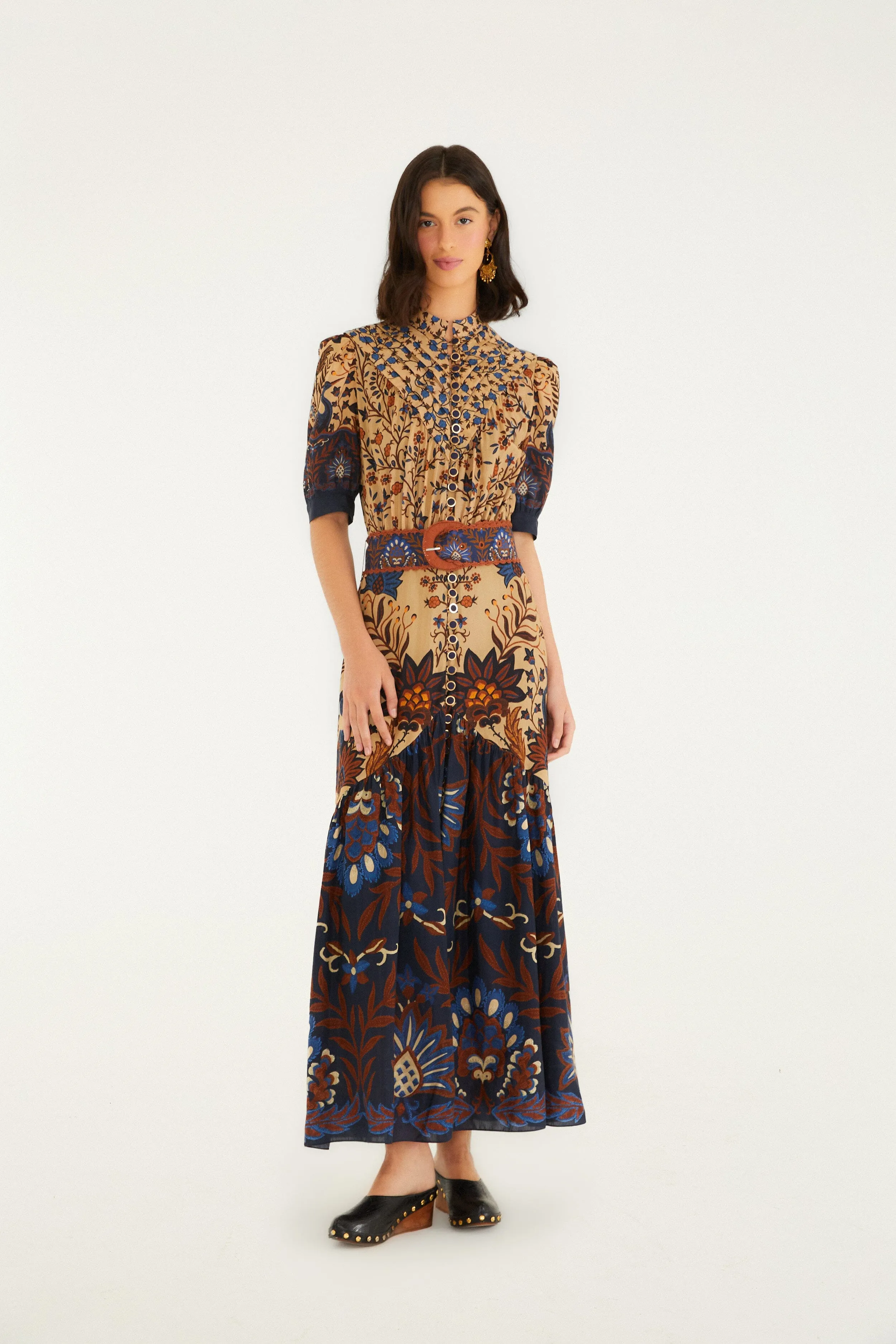 Cream Marvelous Garden Short Sleeve Midi Dress Stylish Appearance