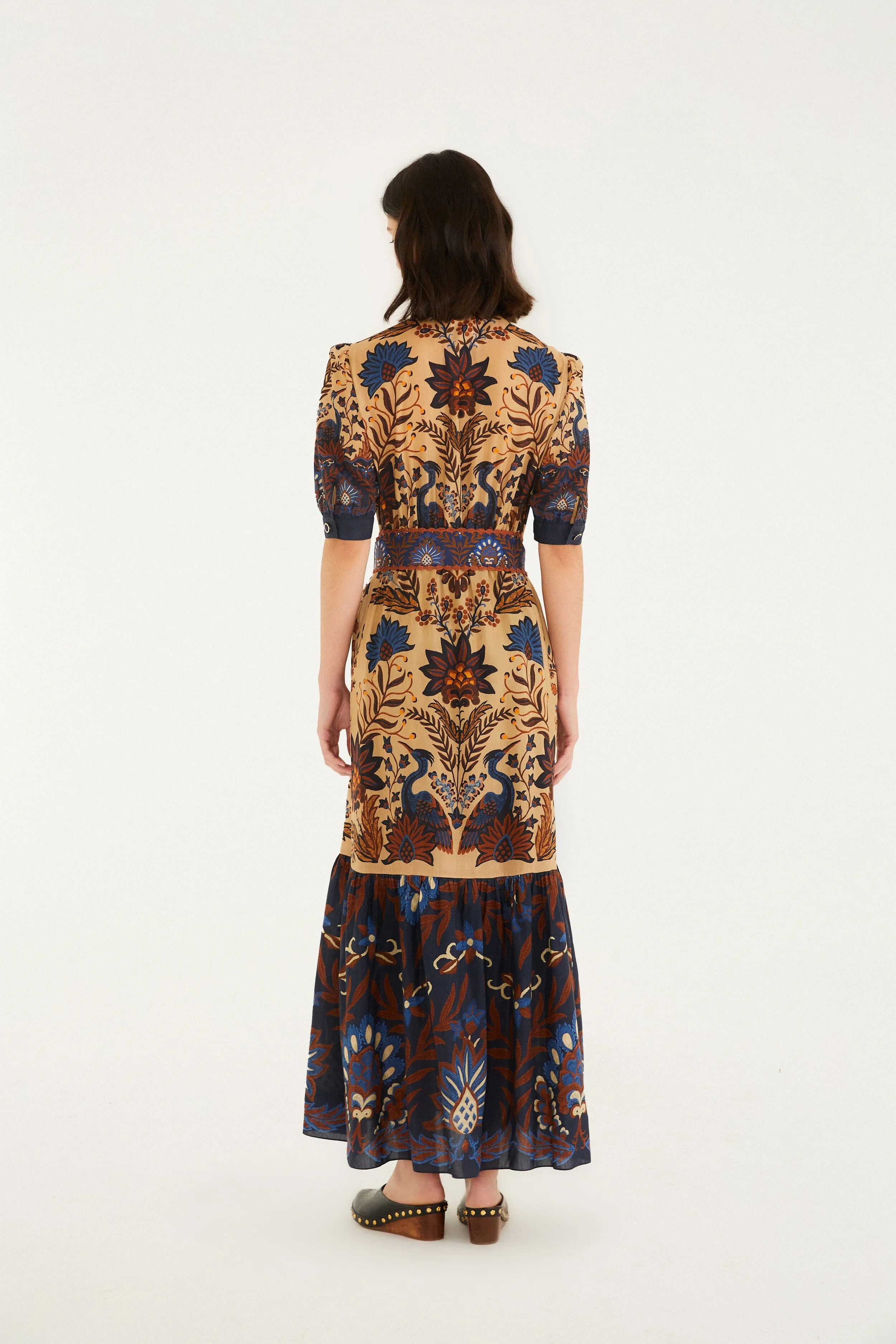 Cream Marvelous Garden Short Sleeve Midi Dress Relaxed summer midi Sapphire Light