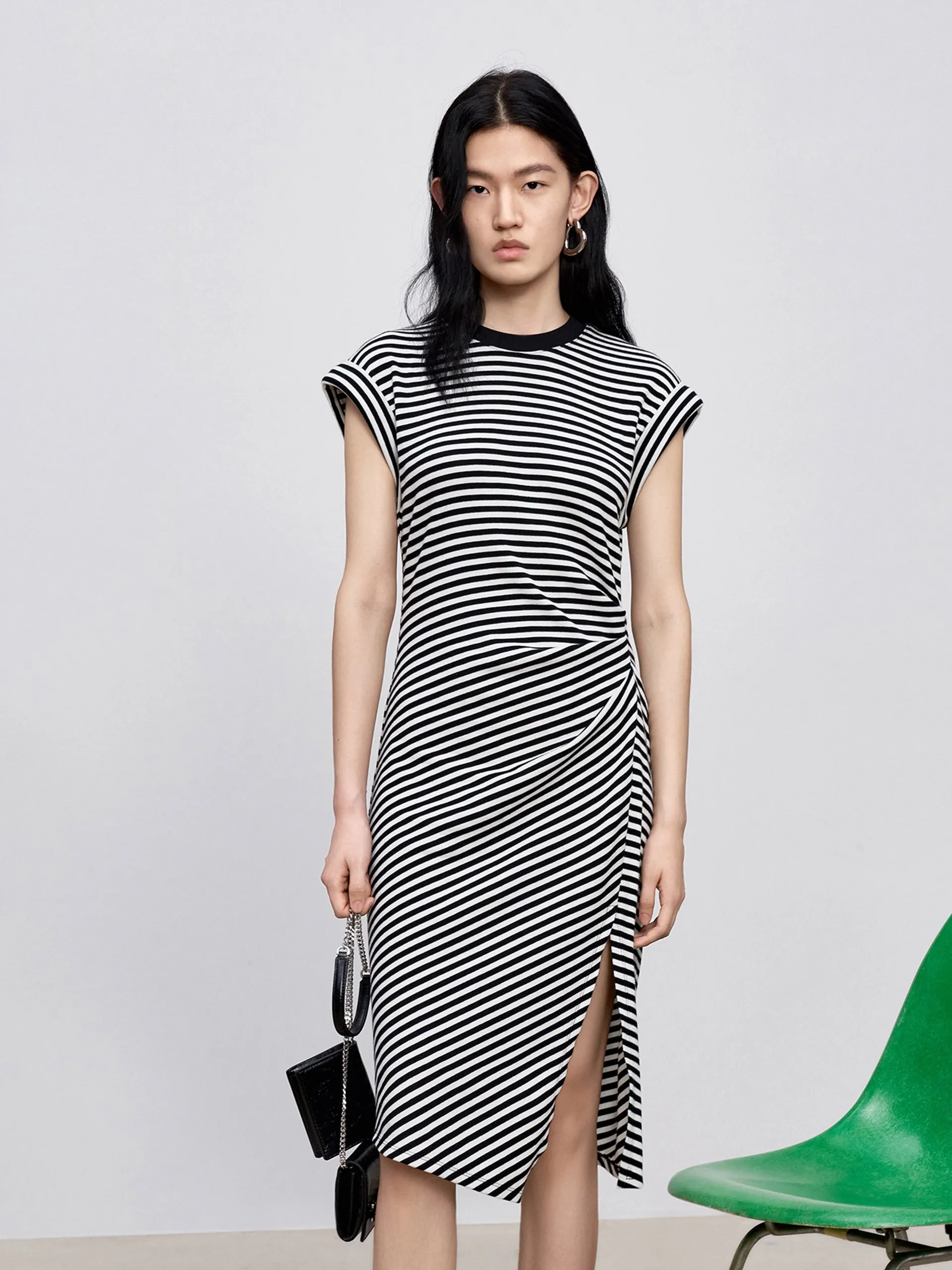 Striped Slim Fit Slit Dress Island Mood Timeless Look