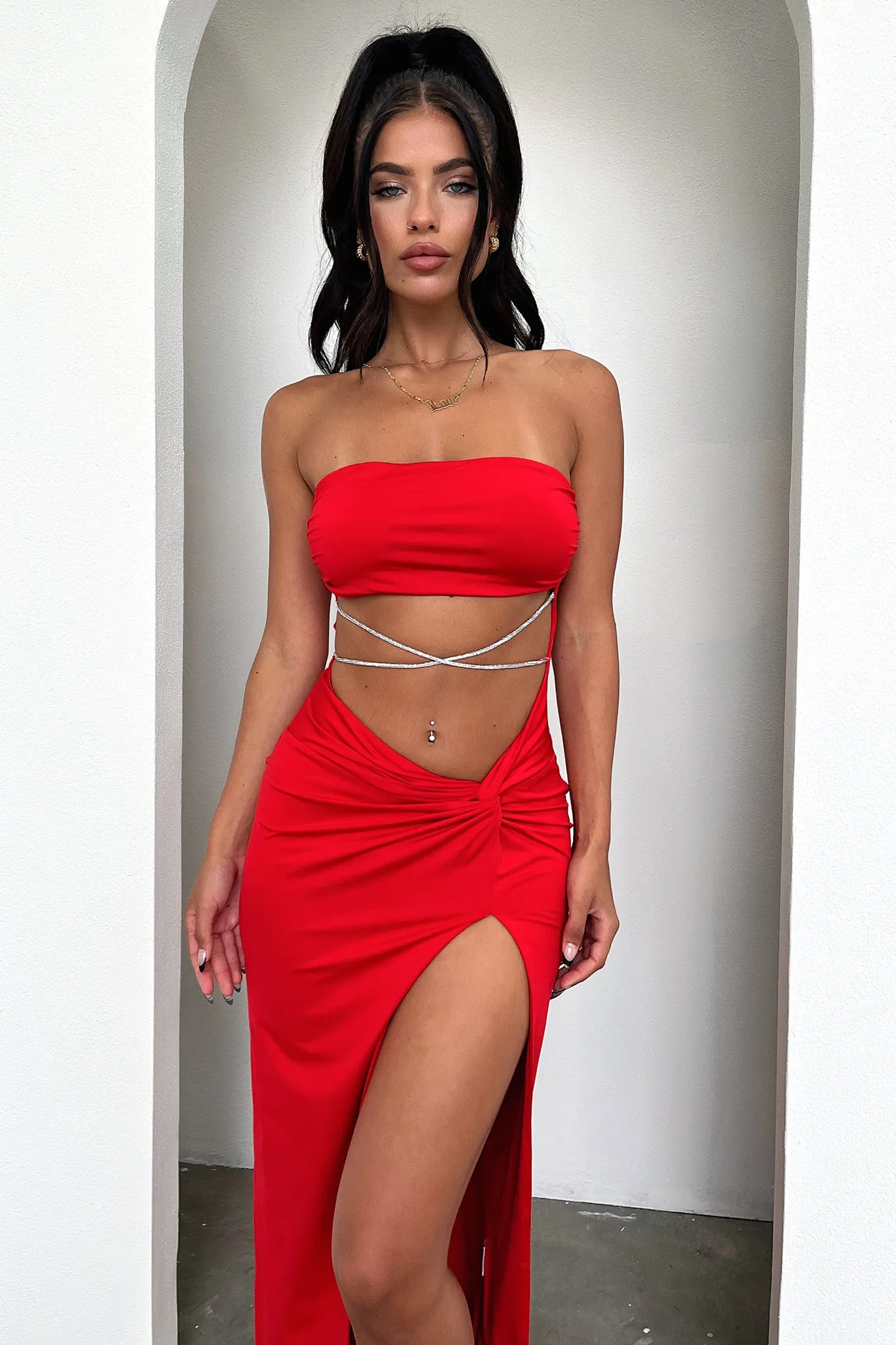 Zeilie Midi Dress - Red Ice Lake