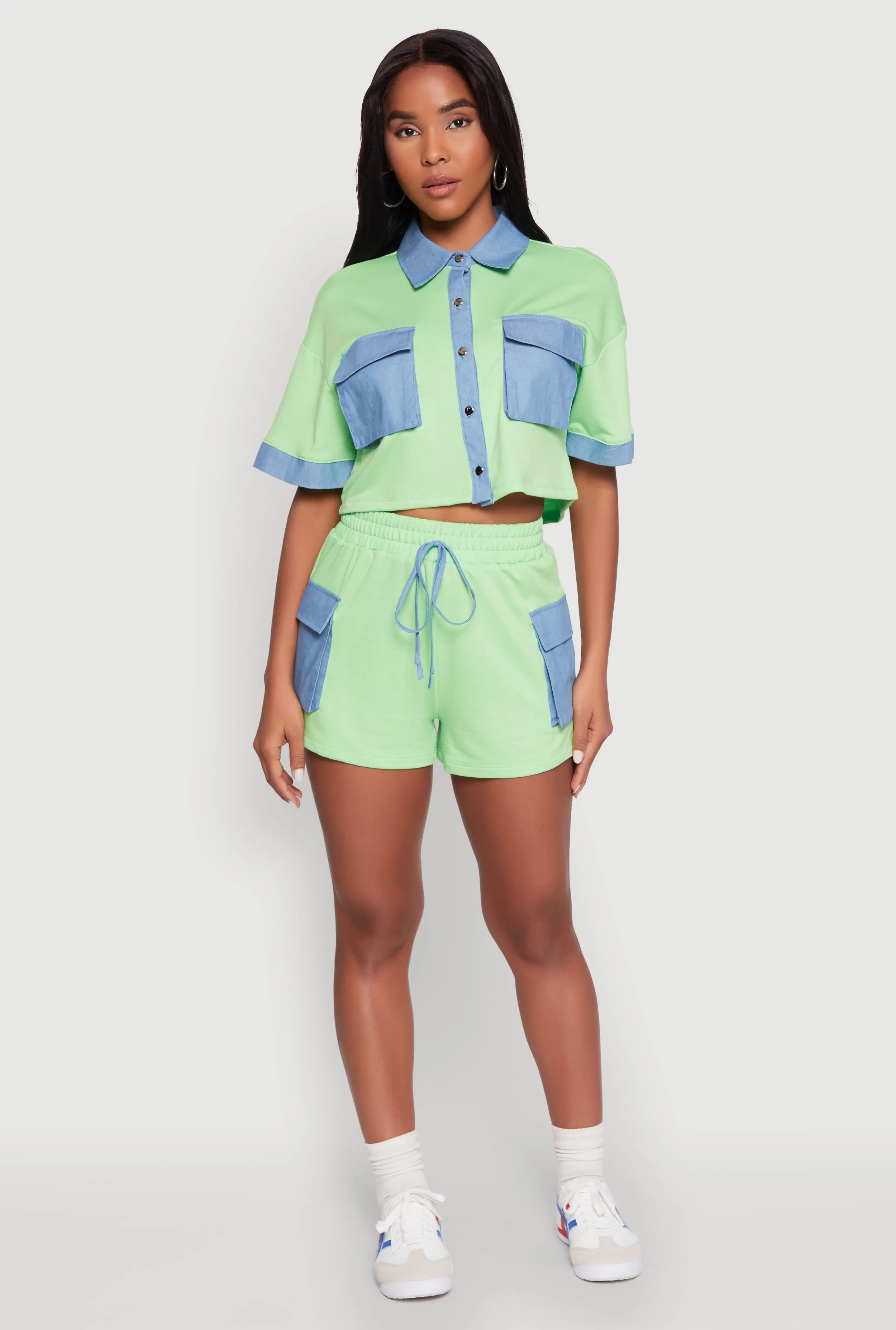 Soft Layers Running Gear Chambray Cargo Pocket Sweatshorts