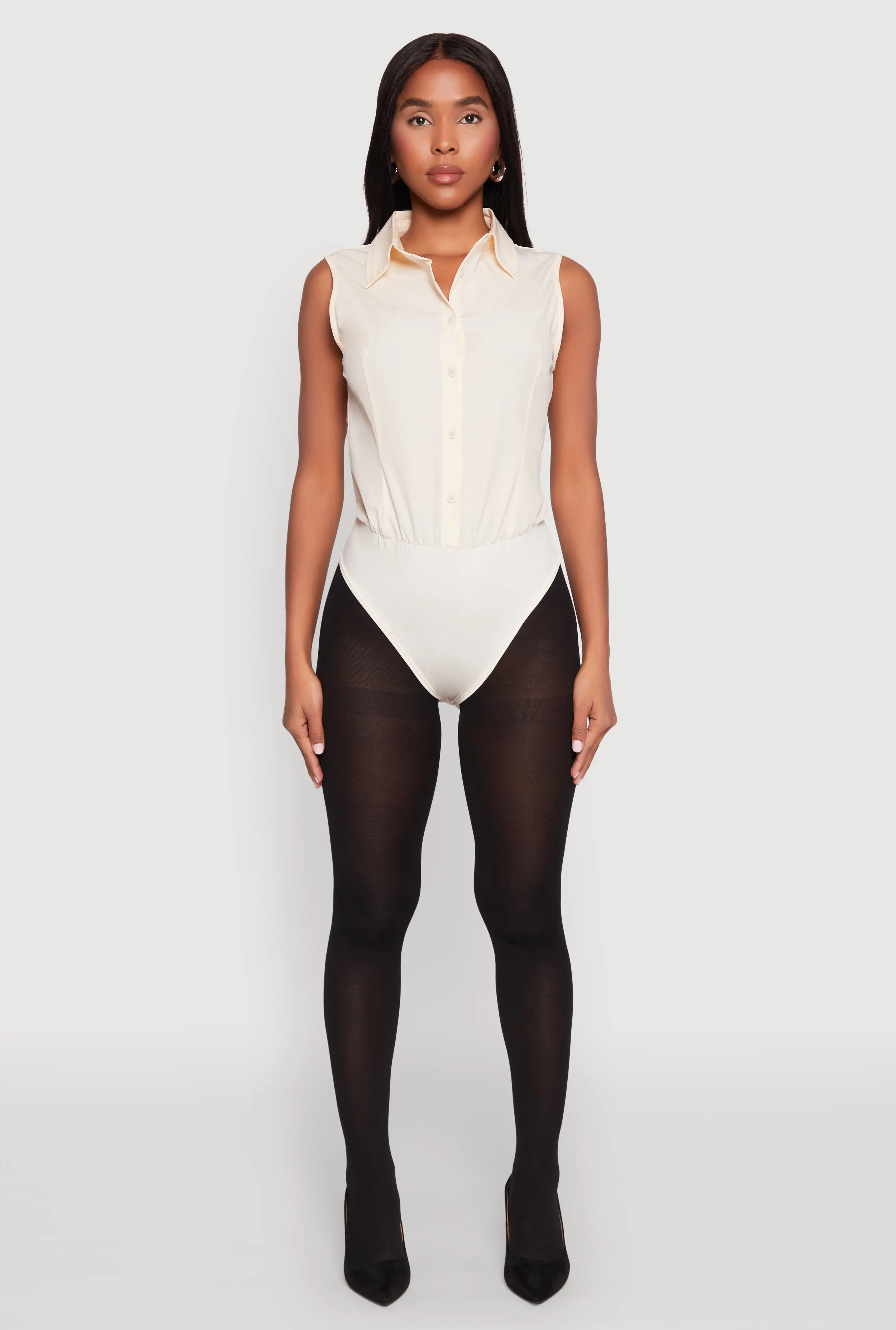 Outdoor Worker Sharp Model Daisy Sleeveless Button Front Bodysuit