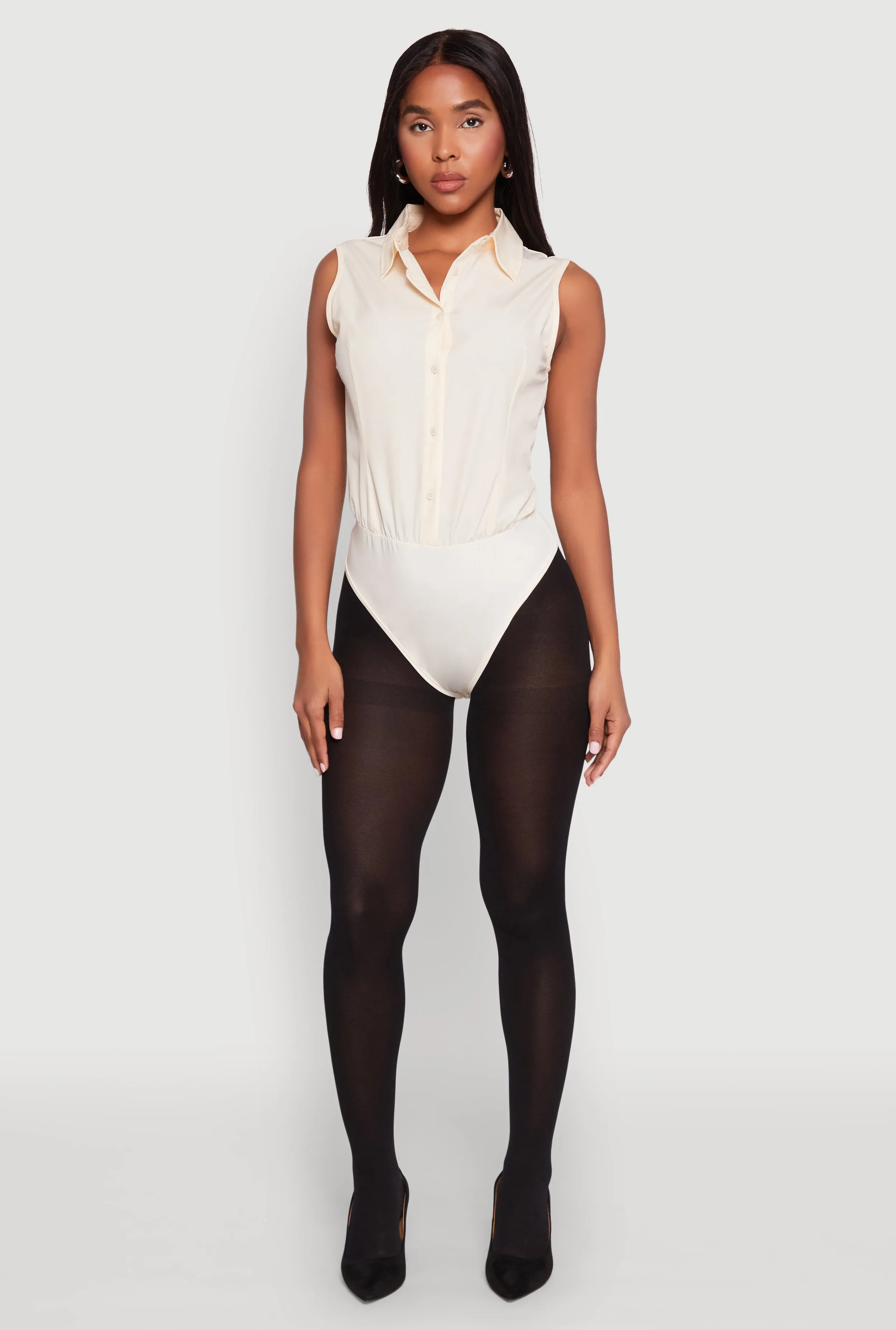 Daisy Sleeveless Button Front Bodysuit Soft Elegant Resort Vacation