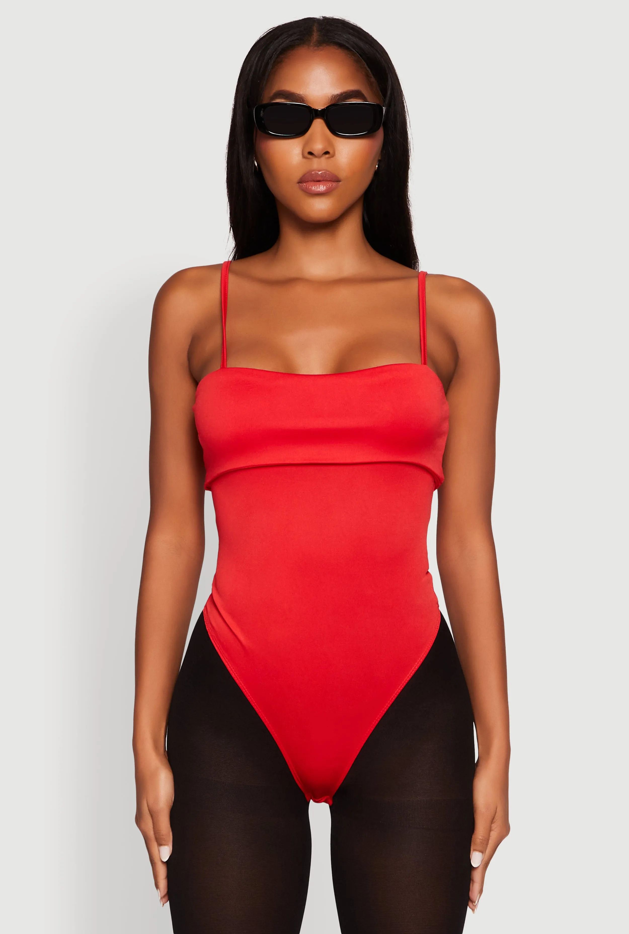Fold Over Spaghetti Strap Bodysuit Sport Sporty Indoor Holiday
