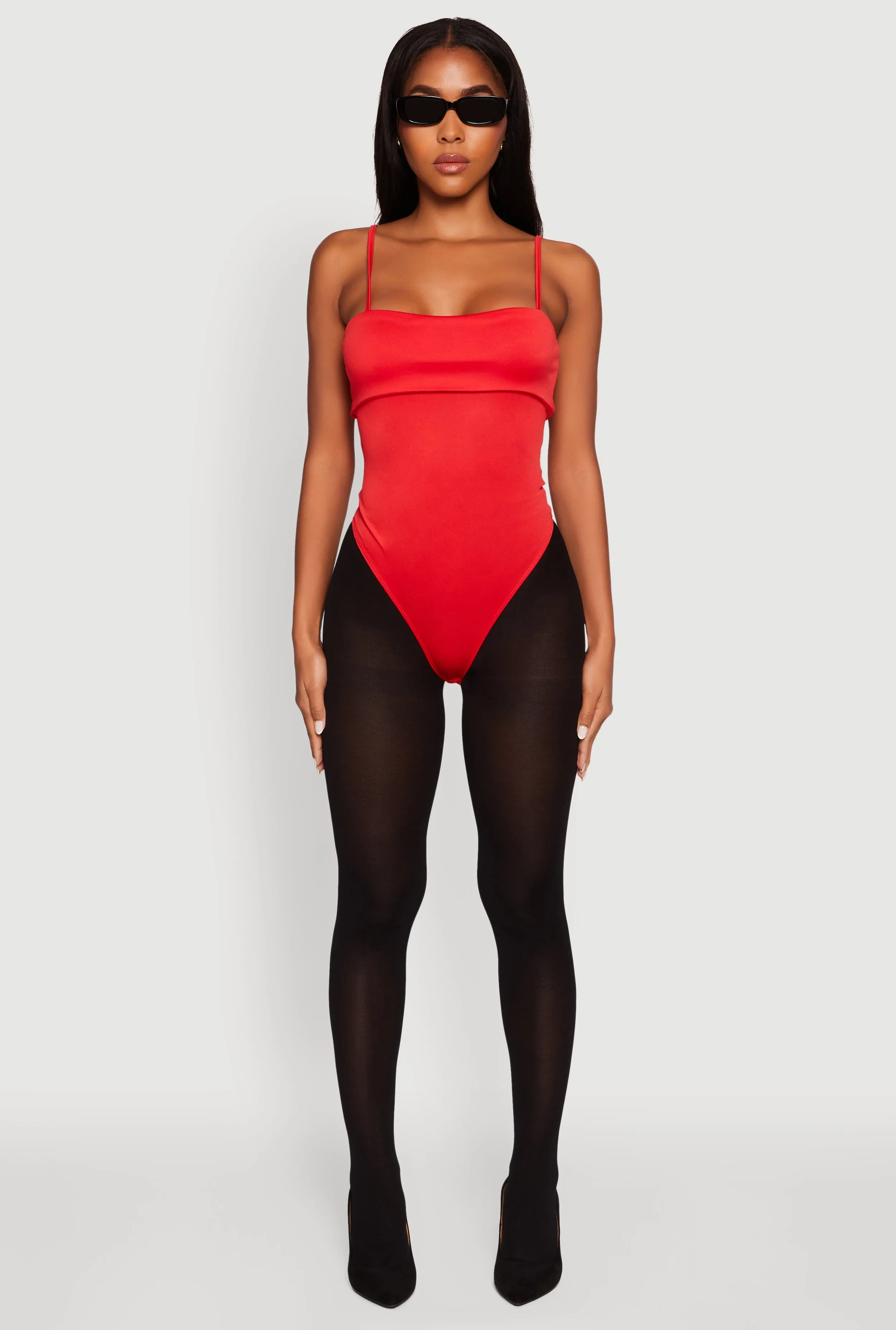 Fold Over Spaghetti Strap Bodysuit Comfy Elegant