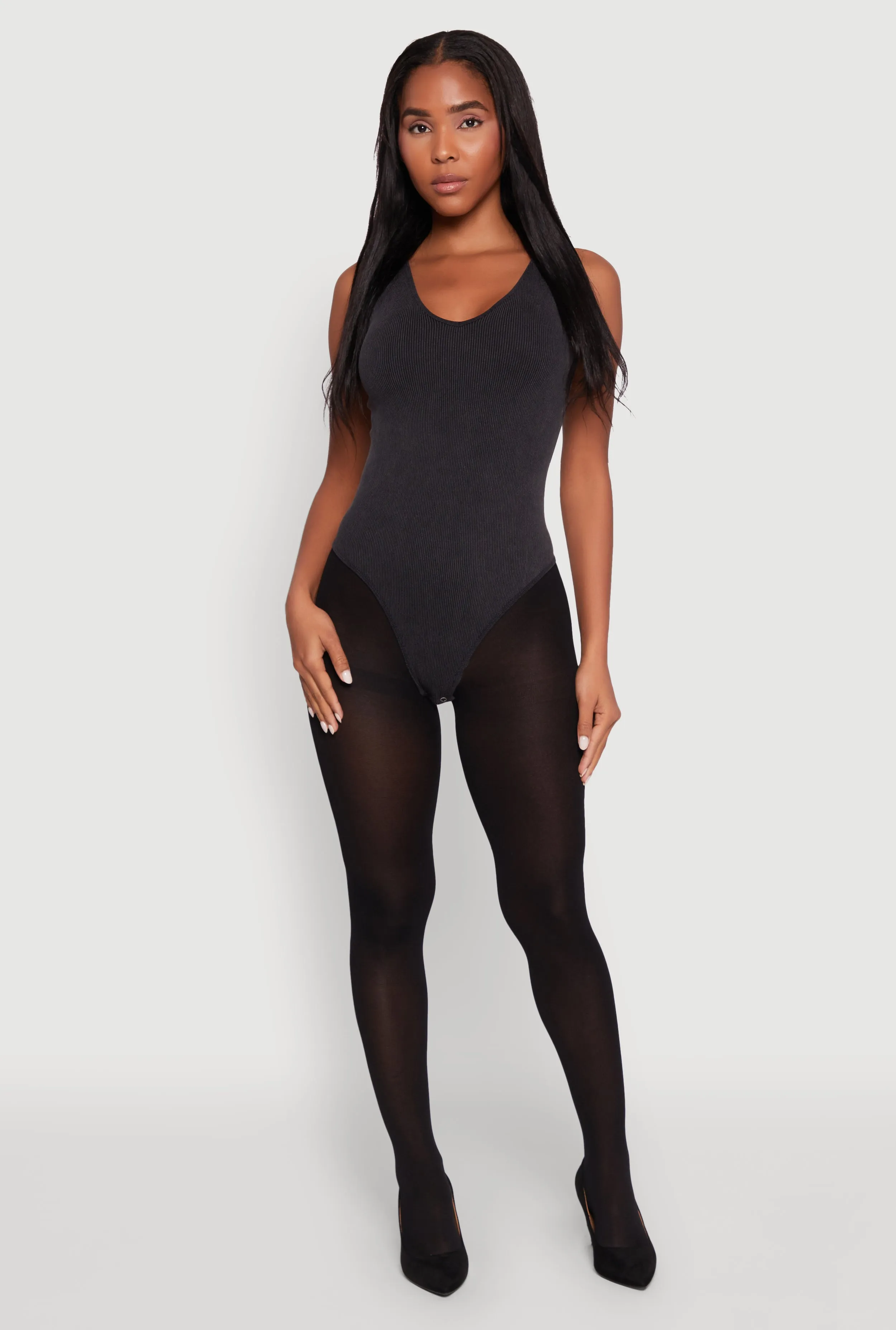 Seamless Mineral Wash V Neck Thong Bodysuit Music Classic Clean Premium