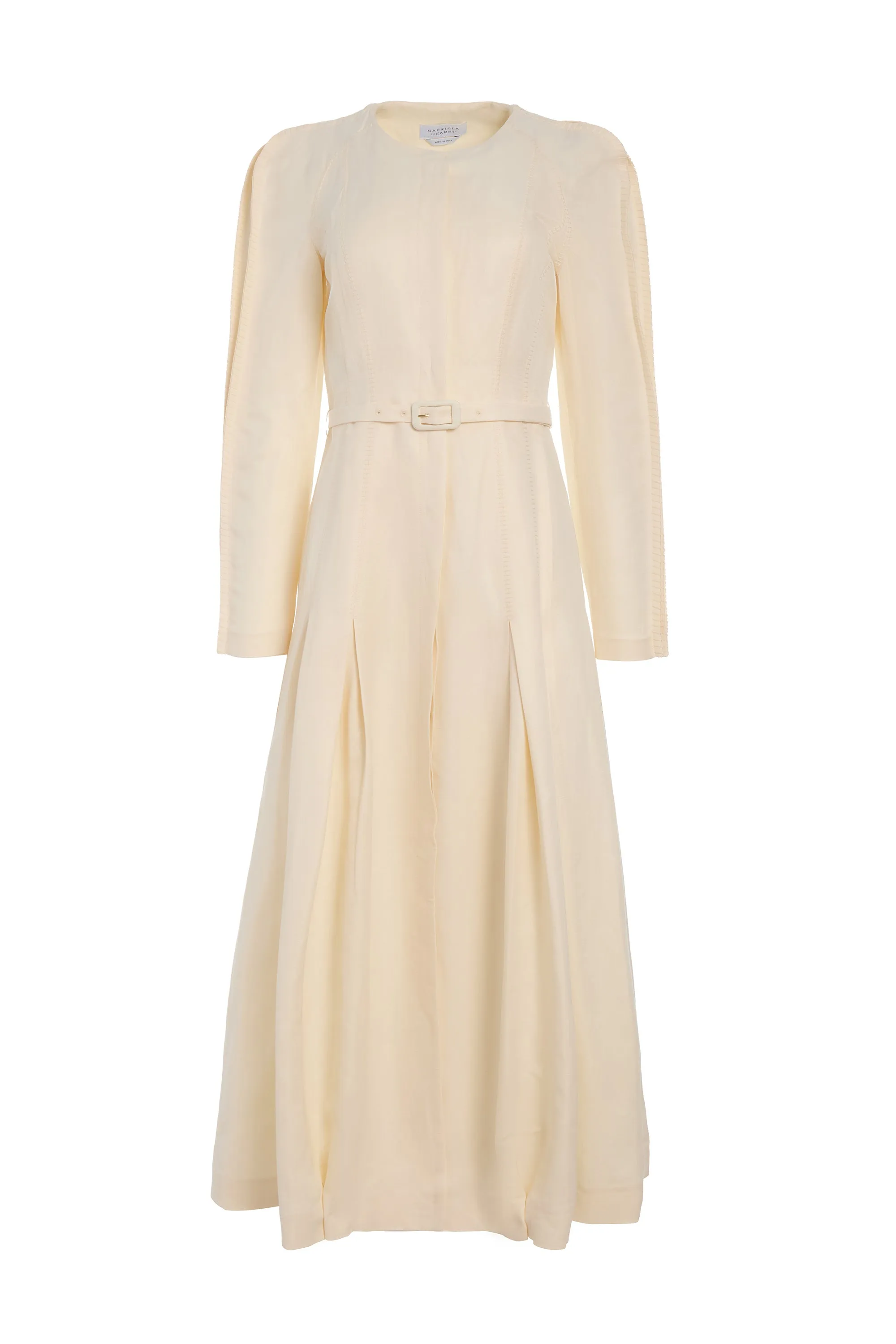 FlatlockSeaming QuickEvaporation Niles Pleated Maxi Shirtdress in Ivory Linen Silk