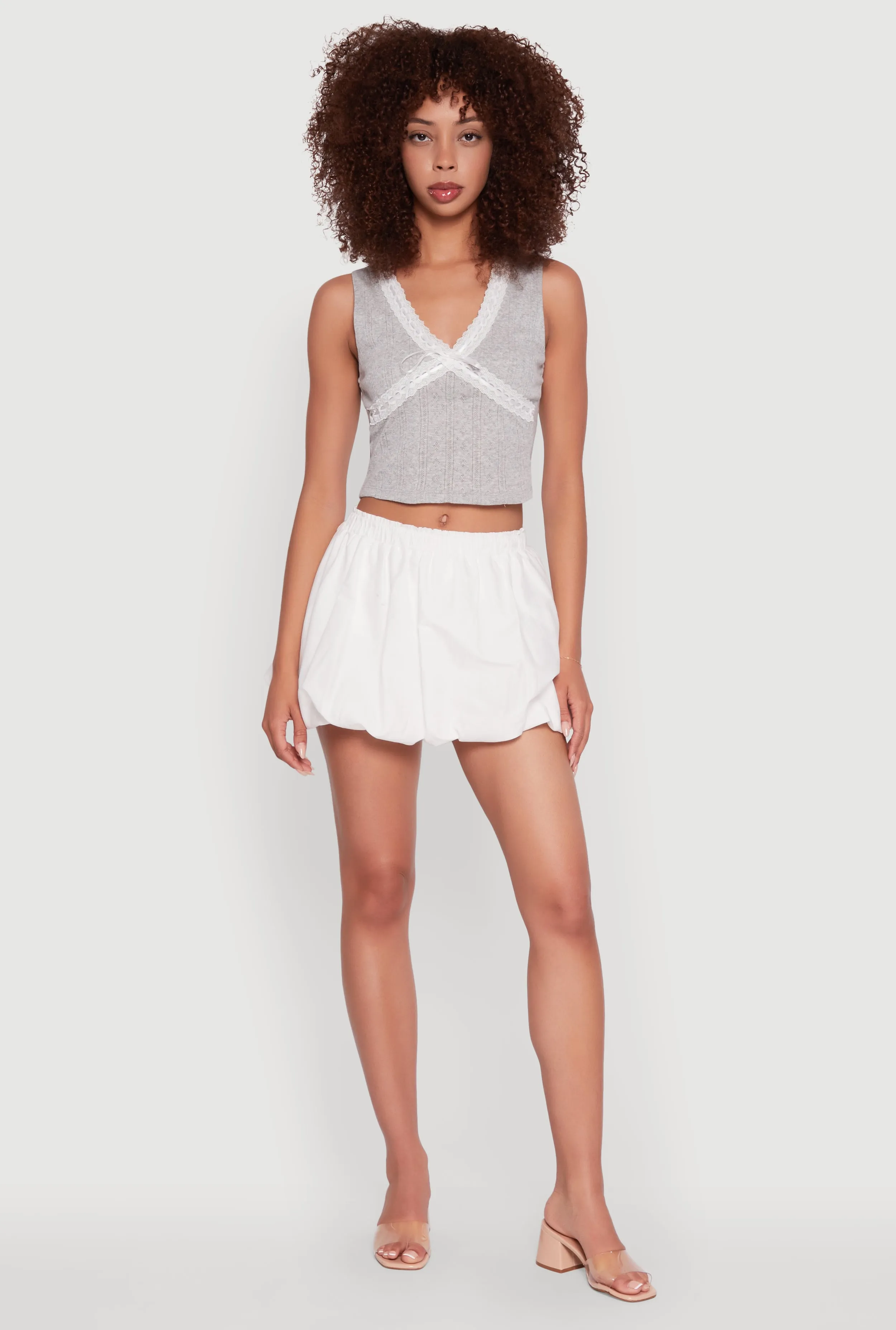 Metallic Finish Trendy High Waisted Mini Bubble Hem Skort