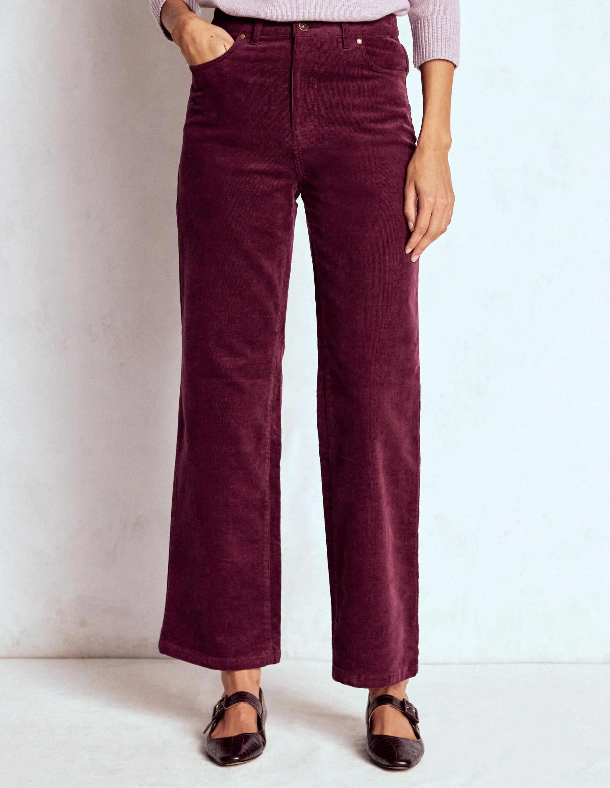 Neat And Easy 5-Pocket Cord Column Jeans-Burgundy