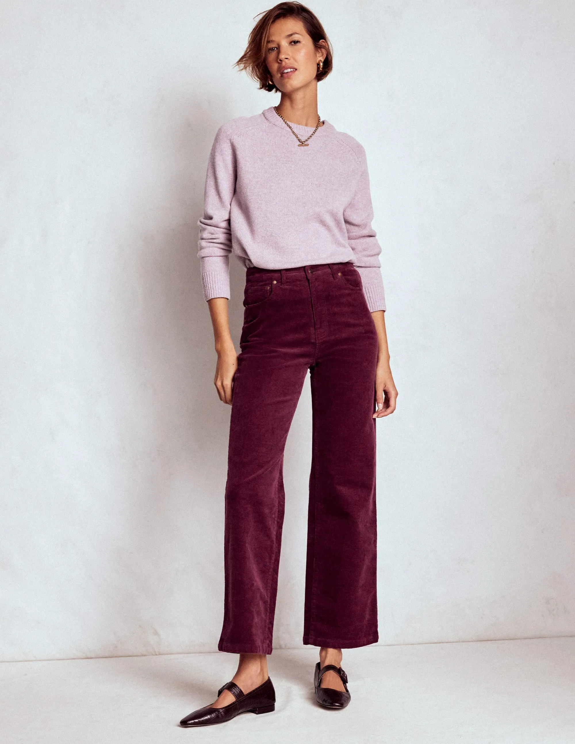 5-Pocket Cord Column Jeans-Burgundy Stretch Comfort No Hassle Fit